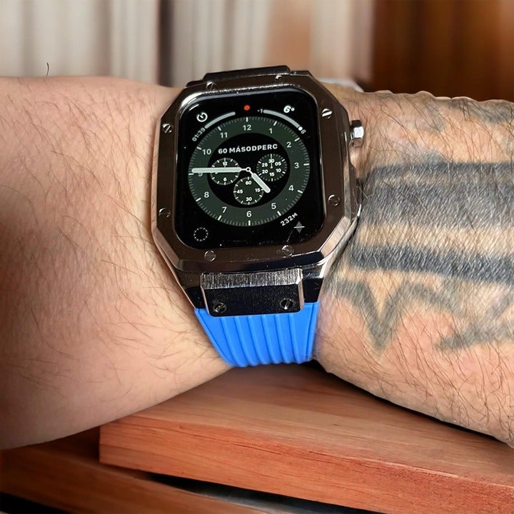 Only Band Stainless Steel Case+Rubber Strap For iWatch 6 5 4 se - 44mm Silicone