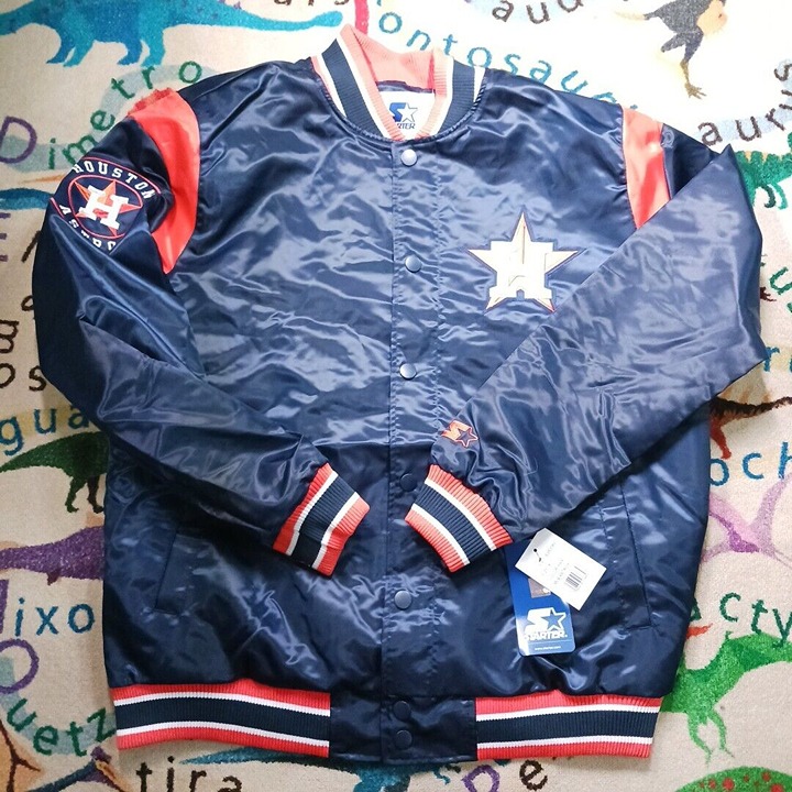 Houston Astros Blue Button Up Starter Bomber Jacket Men’s Size XL NWT