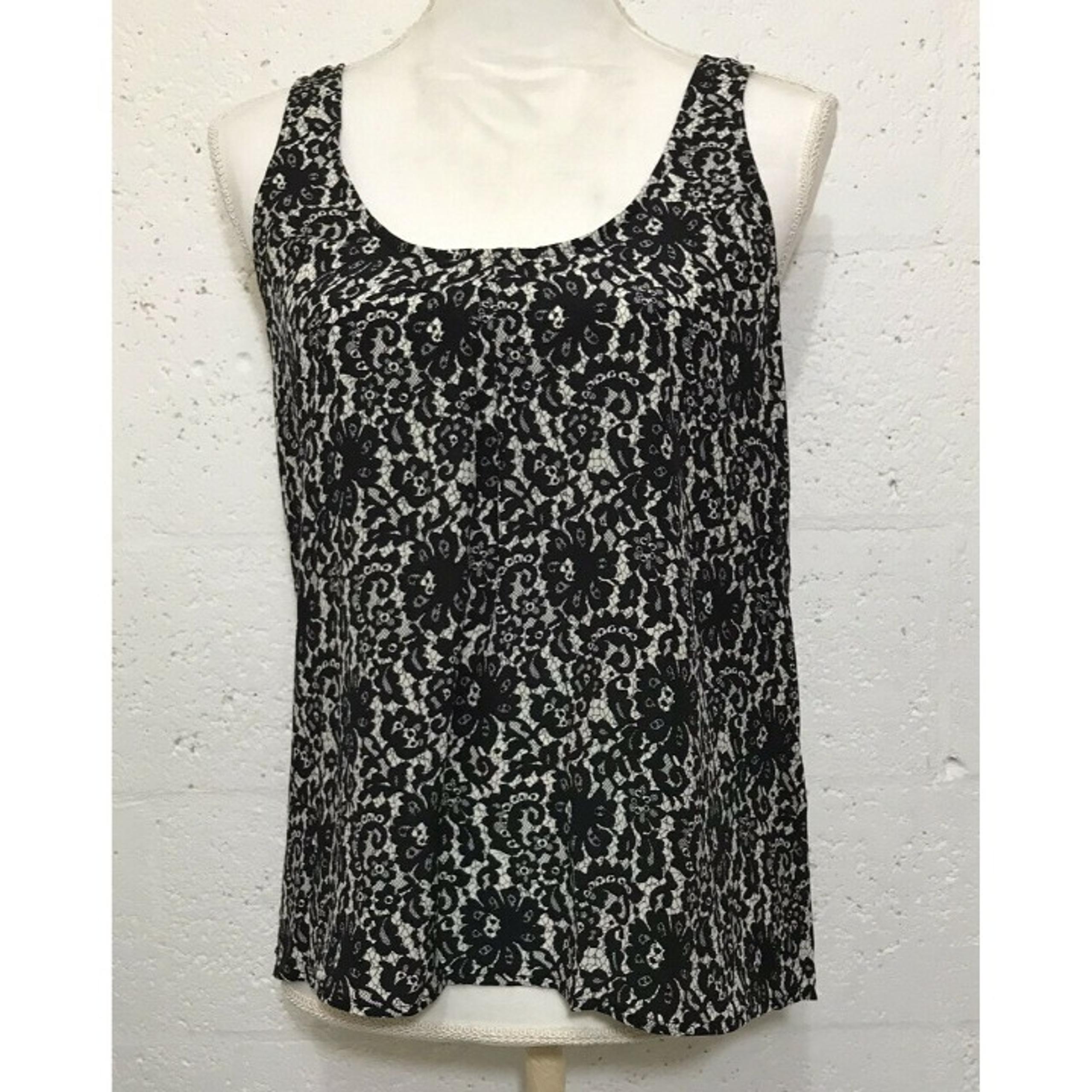 Joie Women's Sleeveless Scoop Neck Floral Print Tank Top Black/White Silk Small