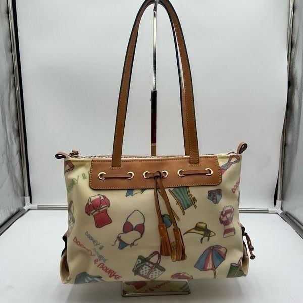 Dooney & Bourke Miami Beach Leather Coated Canvas Rainbow Zip Shoulder Bag Purse