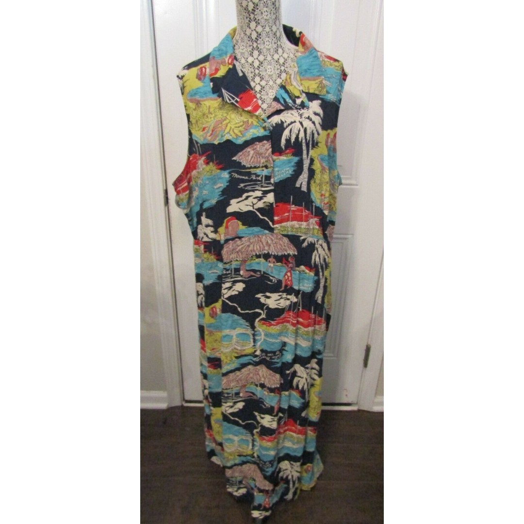 Fern Bratten Maxi Dress Womens Tropical Hawaiian Sleeveless Vacation Summer 2XL