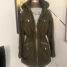 Michael Kors olive green rain jacket w/ hood & gold hardware size medium NWOT