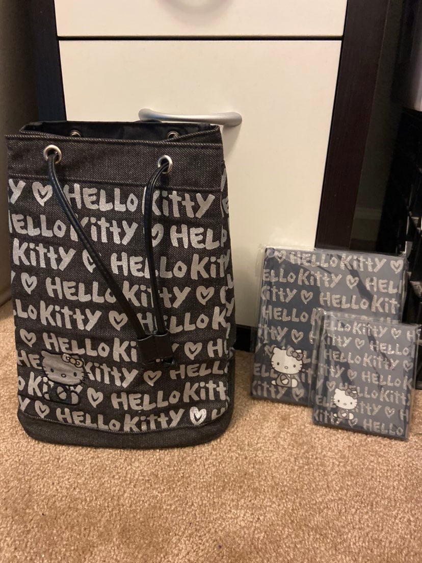 Limited edition Sanrio black denim graffiti drawstring backpack