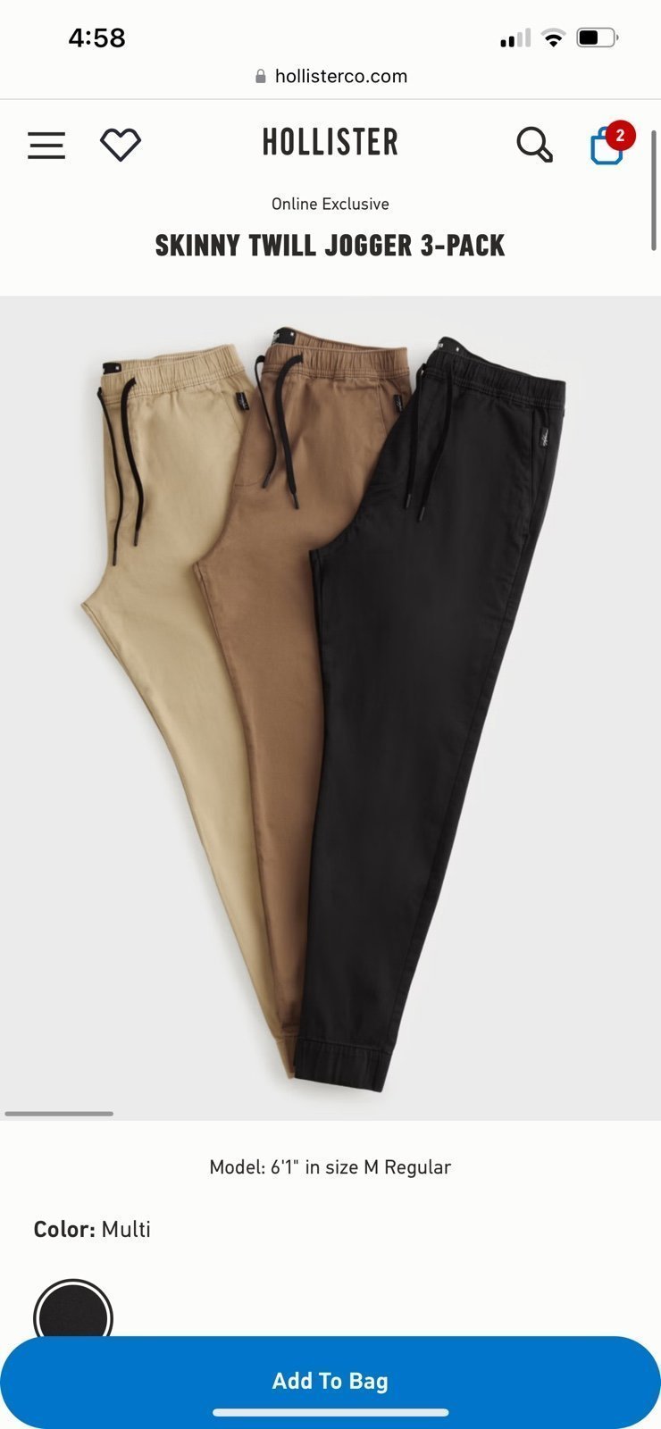 4pc Hollister SKINNY TWILL JOGGER sz. M