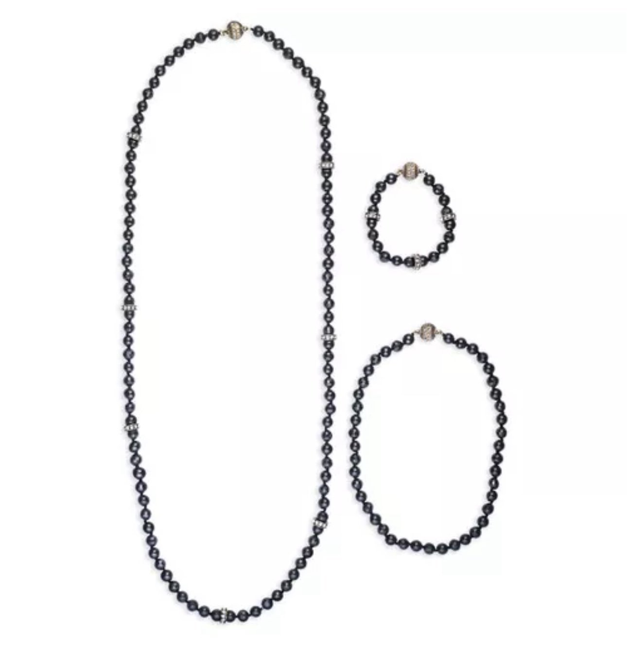 Chloe and Isabel Jet Black Glass Convertible Pearl Necklace Set - N223JE - NEW