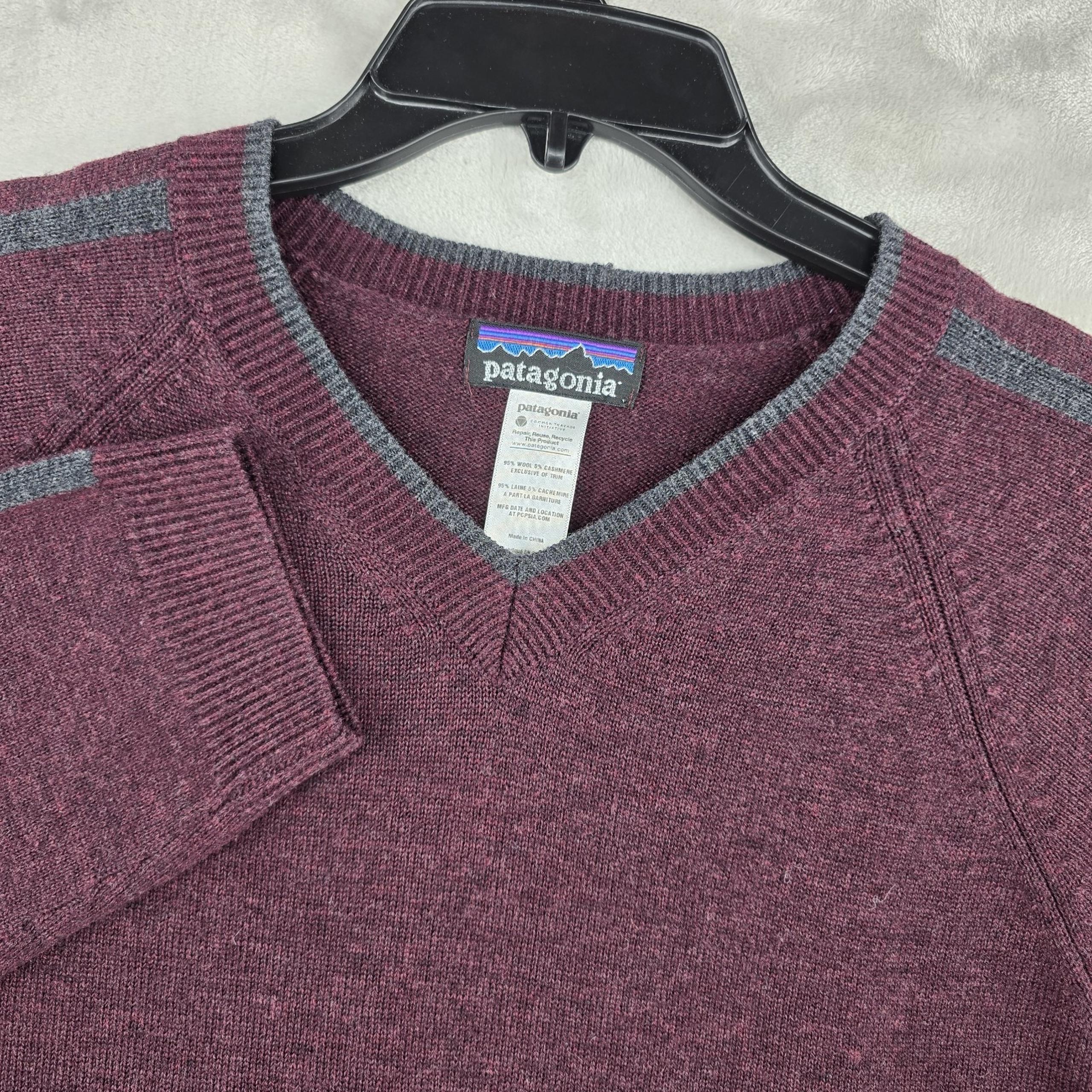 Sweater Wool Cashmere Maroon Mens Large V Nack Pullover - Patagonia