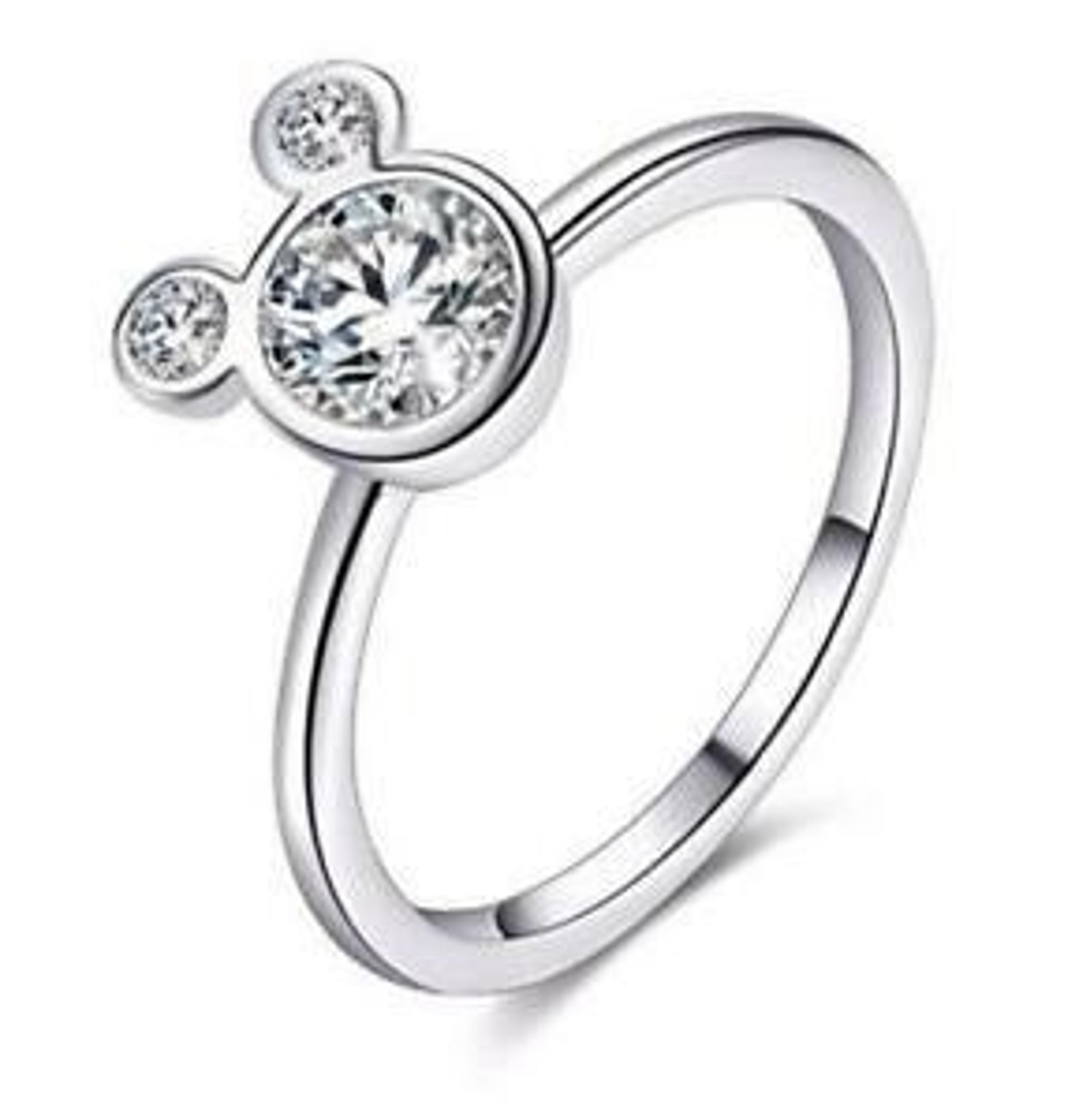 Disney Mickey Mouse Ears Ring Size 8 Silver Plated Crystal Womens