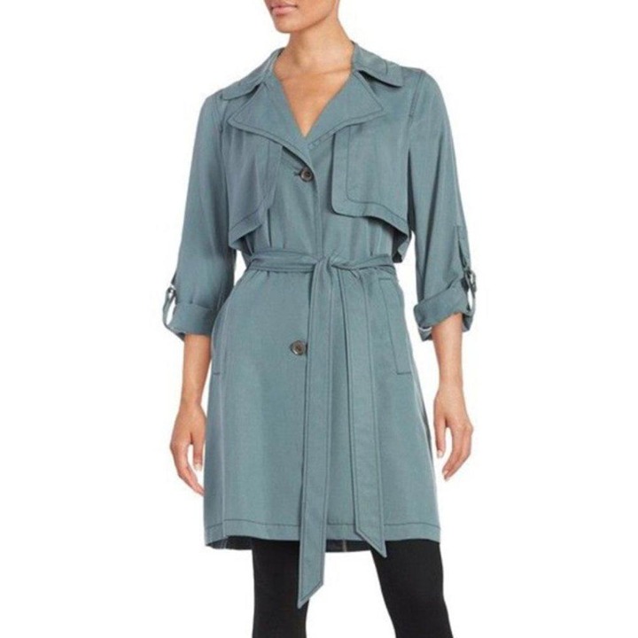 7 For all Mankind Blue Lightweight Gunflap Front Tie Trench Coat Jacket Size L