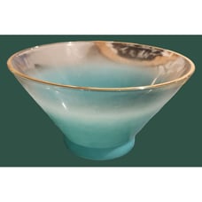 Blendo Vintage Turquoise Frosted Glass Bowl With Gold Trim Chip Dip Mid Century