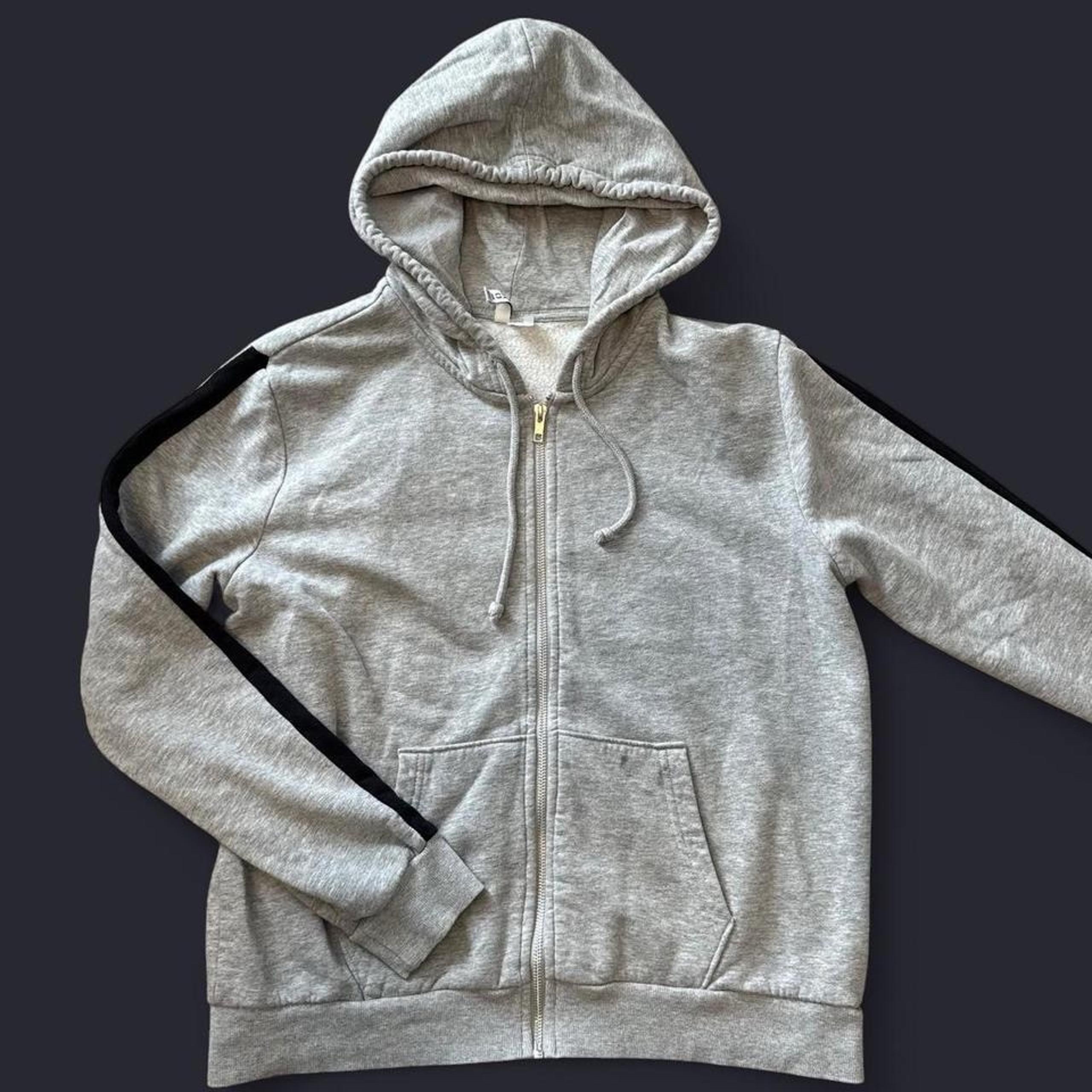 H&M grey zip up hoodie with black stripes