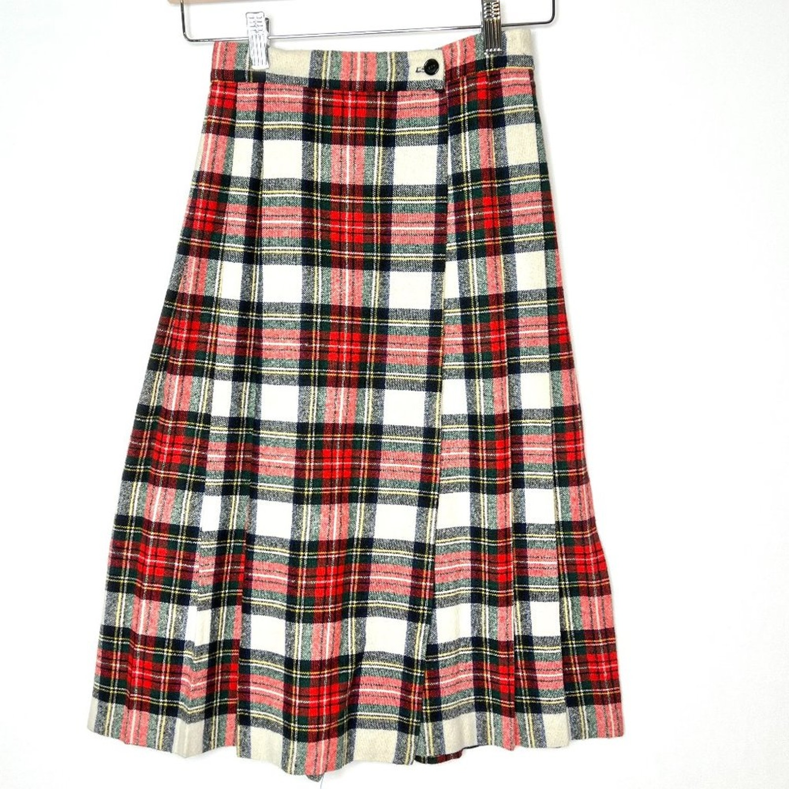 Vintage JCPenney Fashions Plaid Wool Pleated Midi Skirt XS