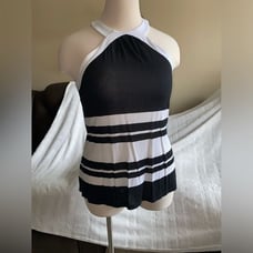 INC International Bloom Collection, Deep Black Halter Neckline, (NWT). Size: XXL
