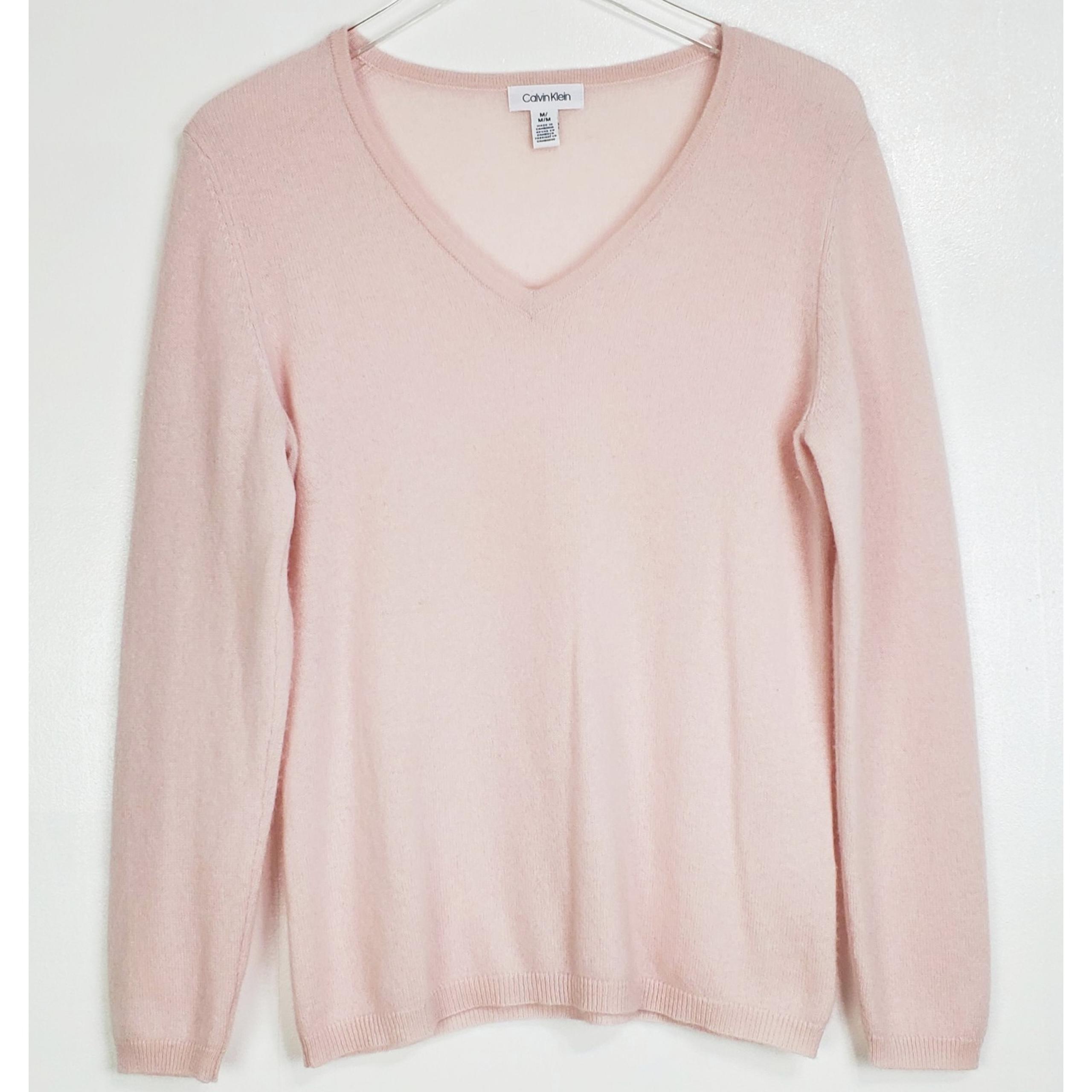 Calvin Klein medium cashmere knit v neck sweater pink pullover long sleeve