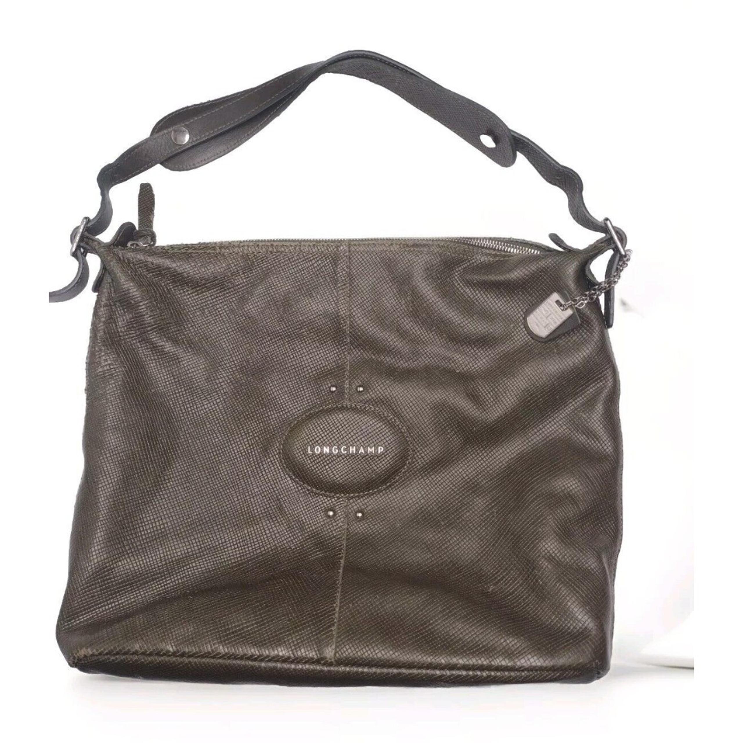 Quadri Shoulder Bag Dark Olive Green Textured Leather - Longchamp