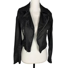 True Religion Black Coated Denim Moto Zip Biker Jacket Women's Size XS/TP