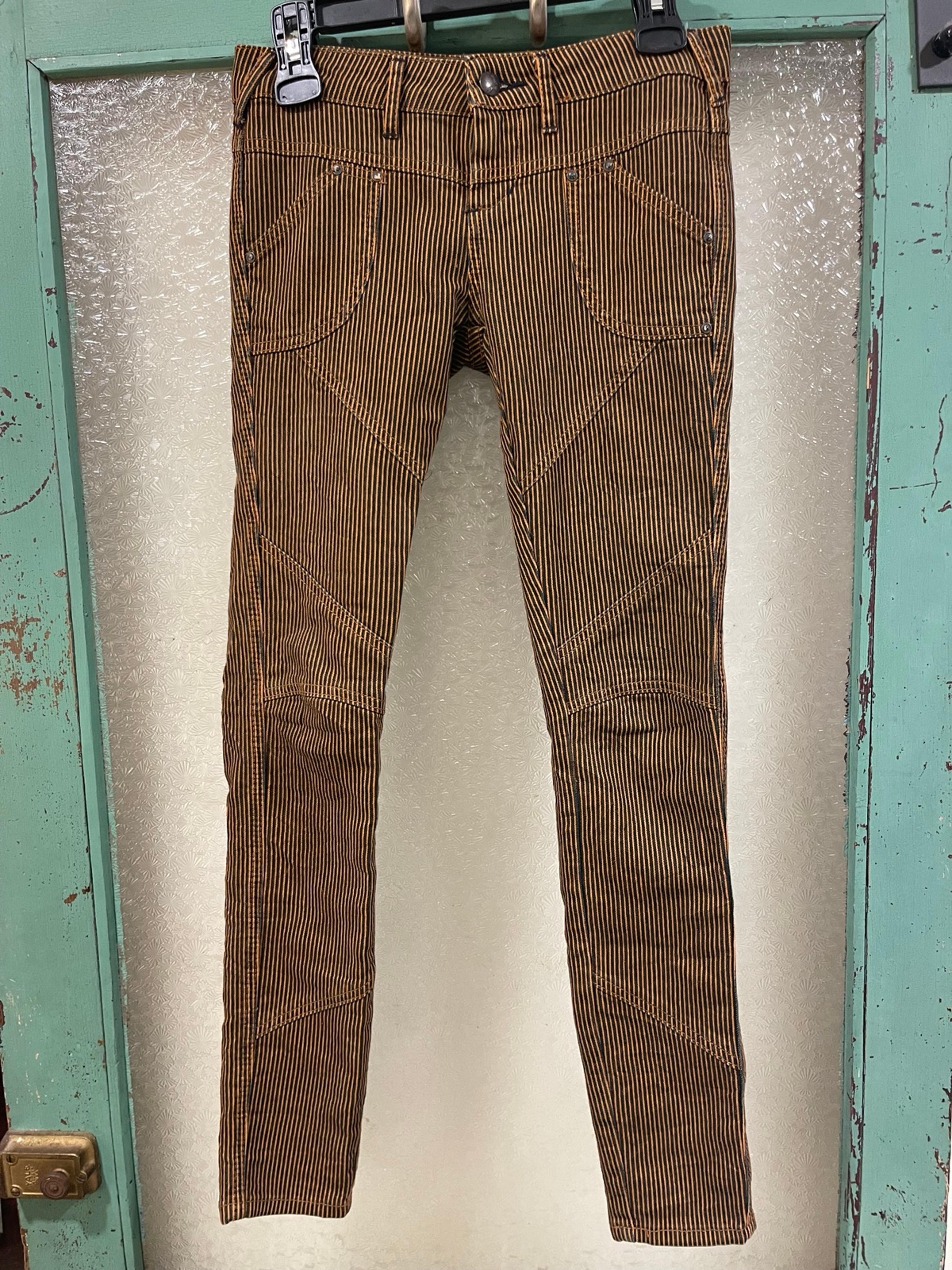 Free People Railroad Stripe Jeans Size 24 Black Tan Stripe Boho Retro Moto