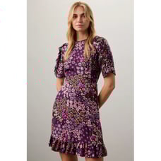 Kate Spade Pacific Petals Smocked Dress Floral Mini Purple Short Sleeve Silk 6