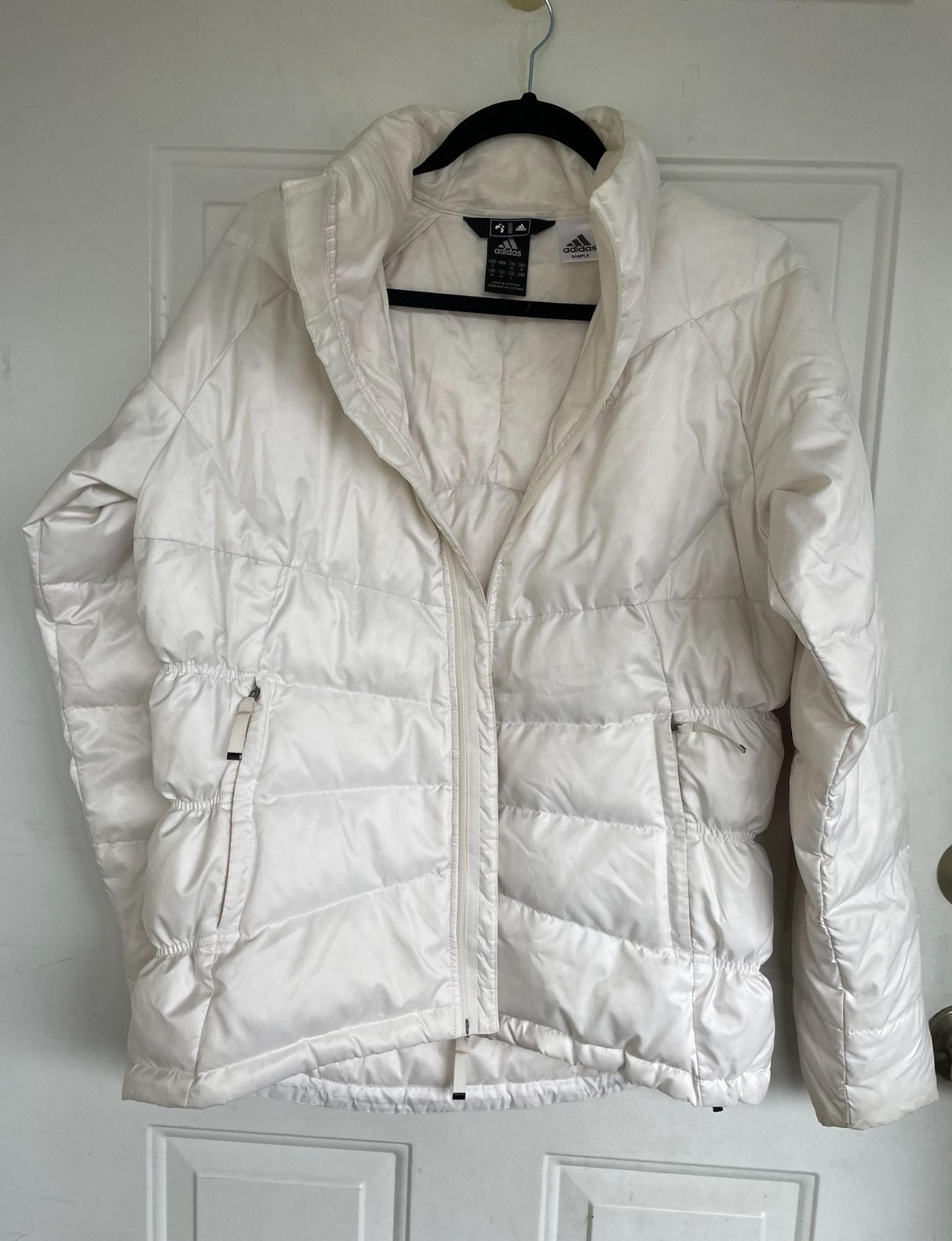 Adidas White Puffer Coat Zip Up Jacket size L