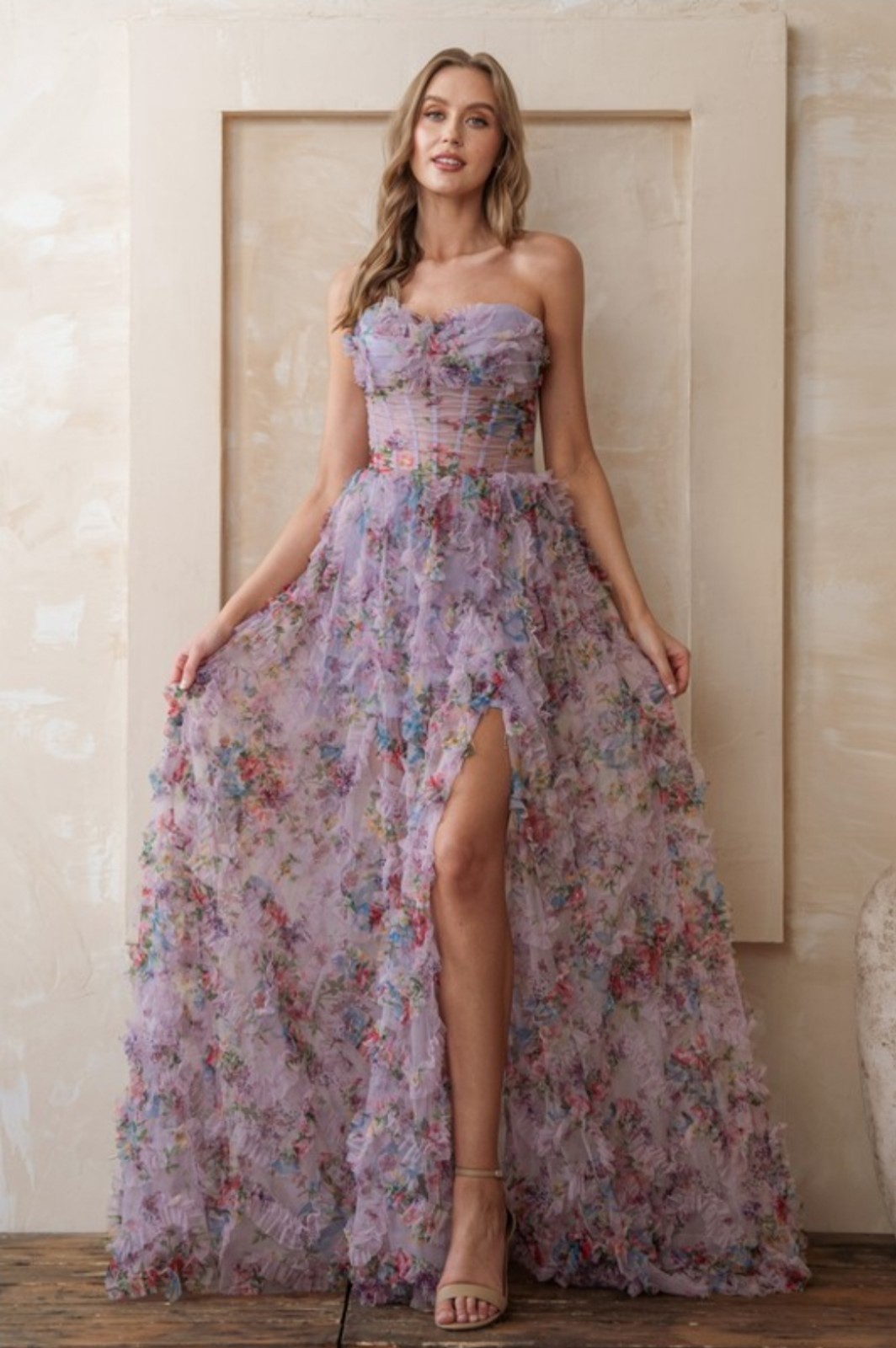 New Floral Lavender Prom Dress