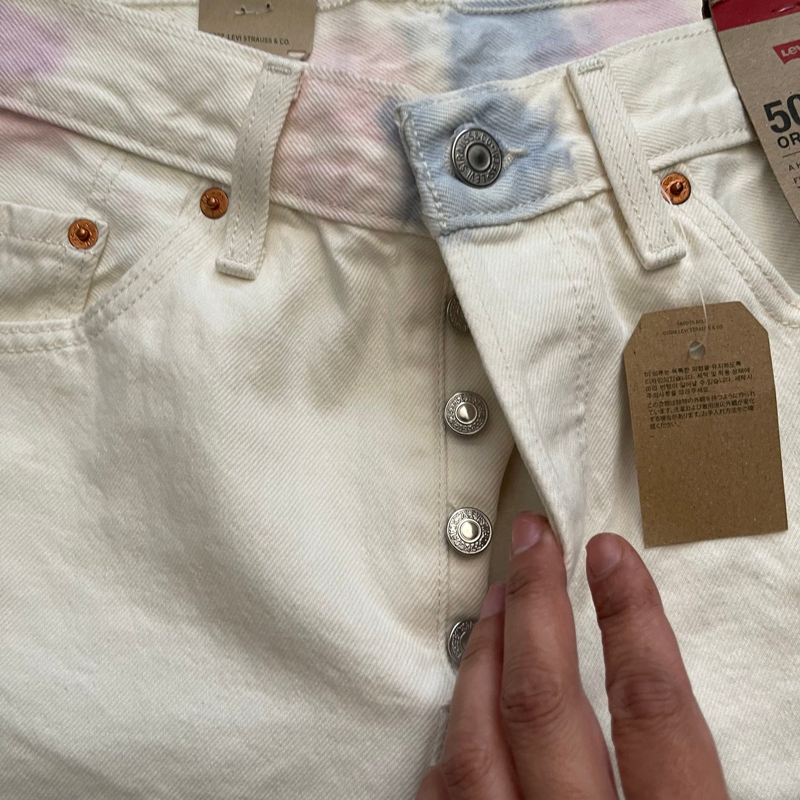 Levi's 501 Original Fit White Denim Tie Dyed Jeans Pants Women's size 30x30