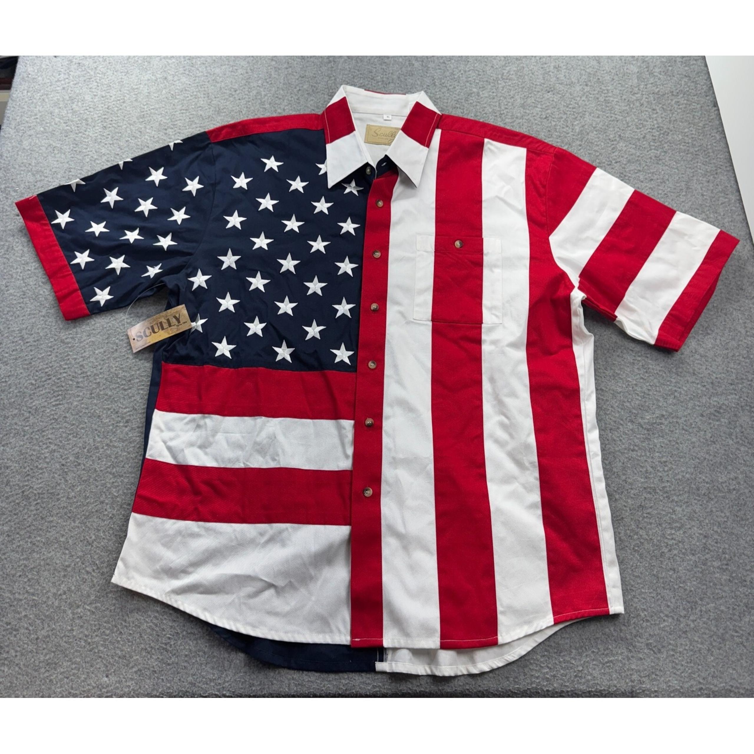 Scully XL American Flag Shirt USA Patriotic Western Button Up Cotton Embroidered