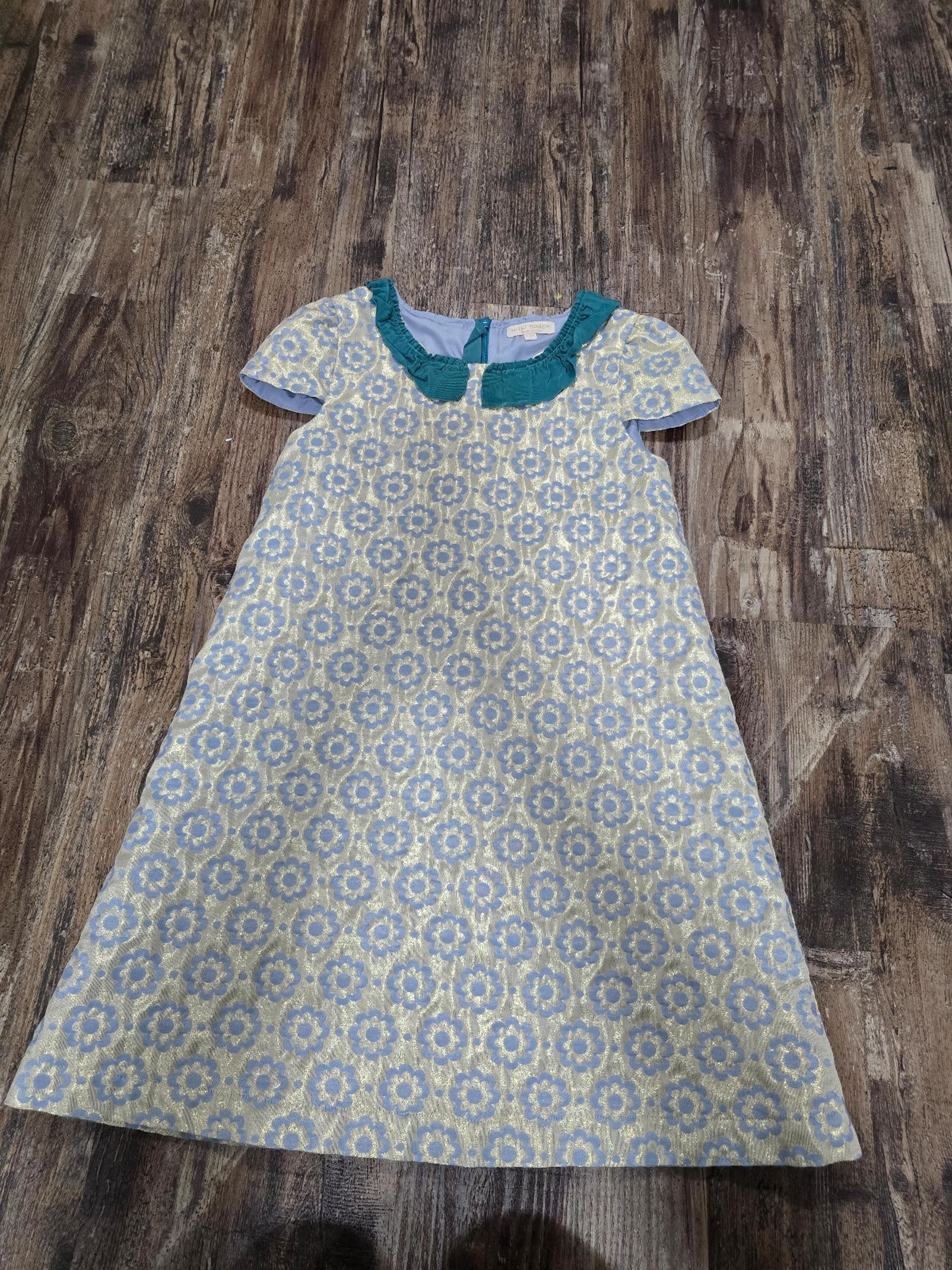 MINI BODEN Brocade Party Dress Girls Sz 11-12Y Gold Floral Lined Party Retro