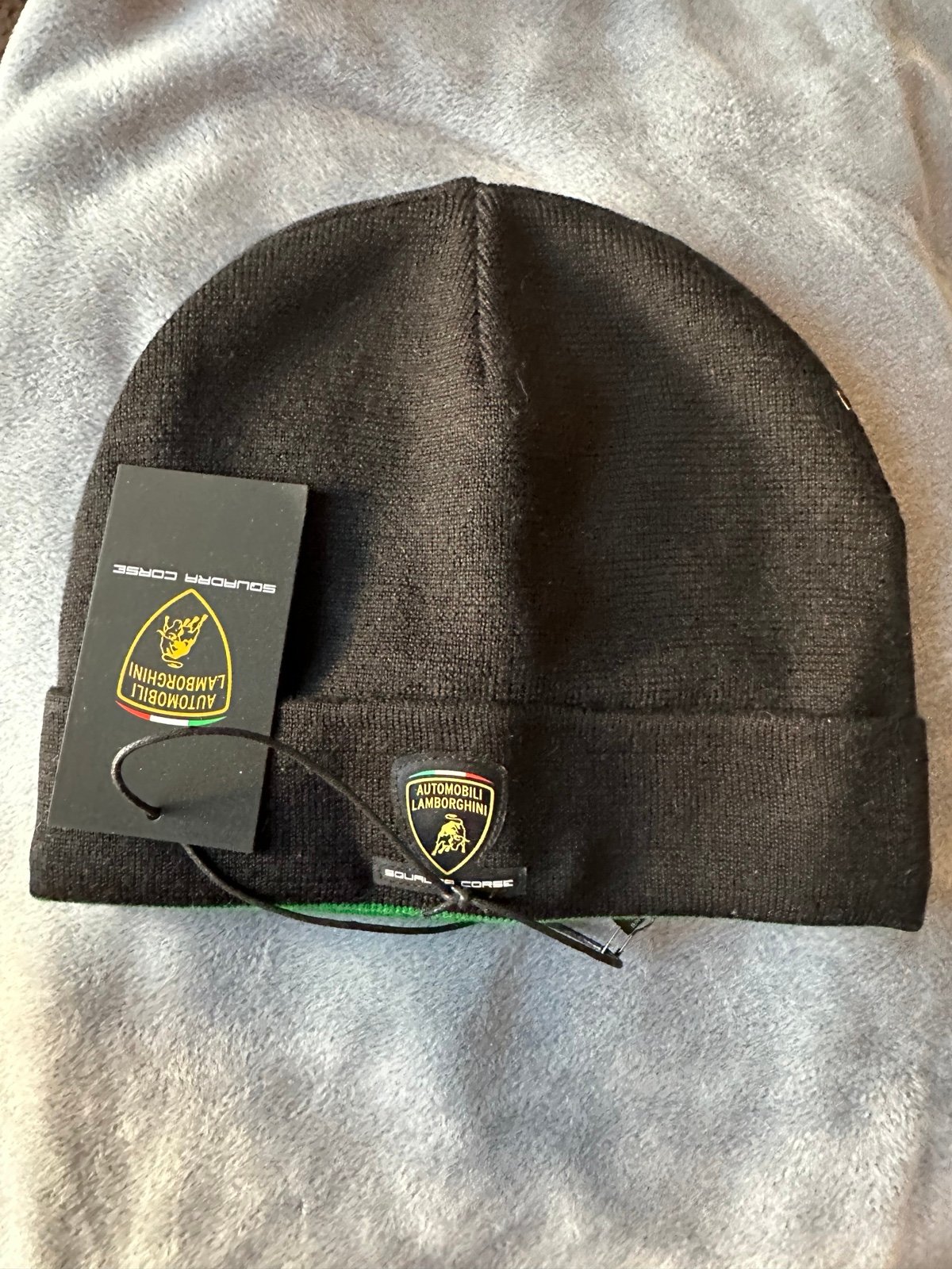 Beautiful Authentic LAMBORGHINI Beanie Hat BLACK with Green Trim (GORGEOUS) NEW!