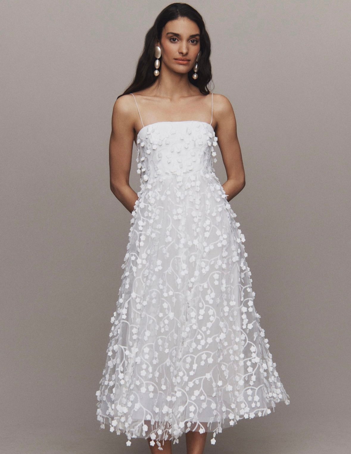 BHLDN Strapless 3D Floral Vine Fit & Flare Midi Dress