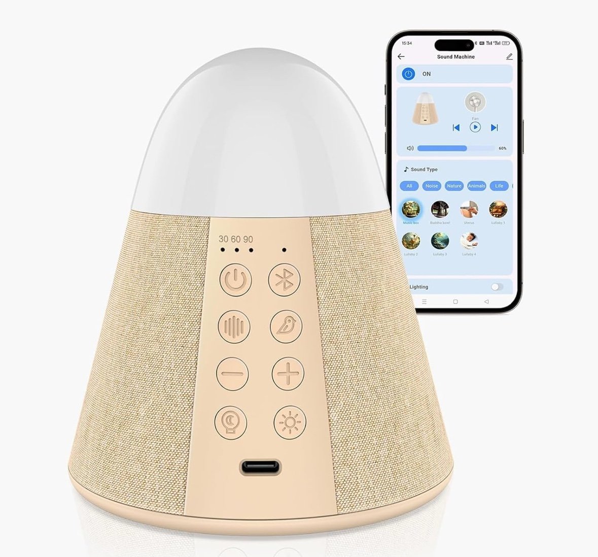 Baby Sound Machine, Smart App Control White Noise Machine with 54 Soothing Sound