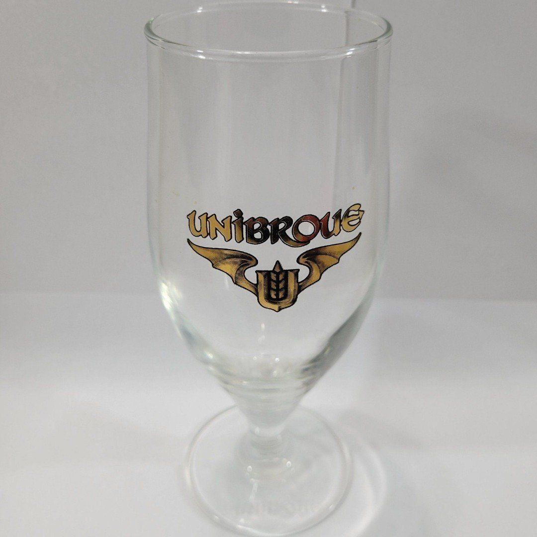 Unibroue Belgium Beer Glass Tulip 7 Tall Beer Glass Gold Print French Canadian