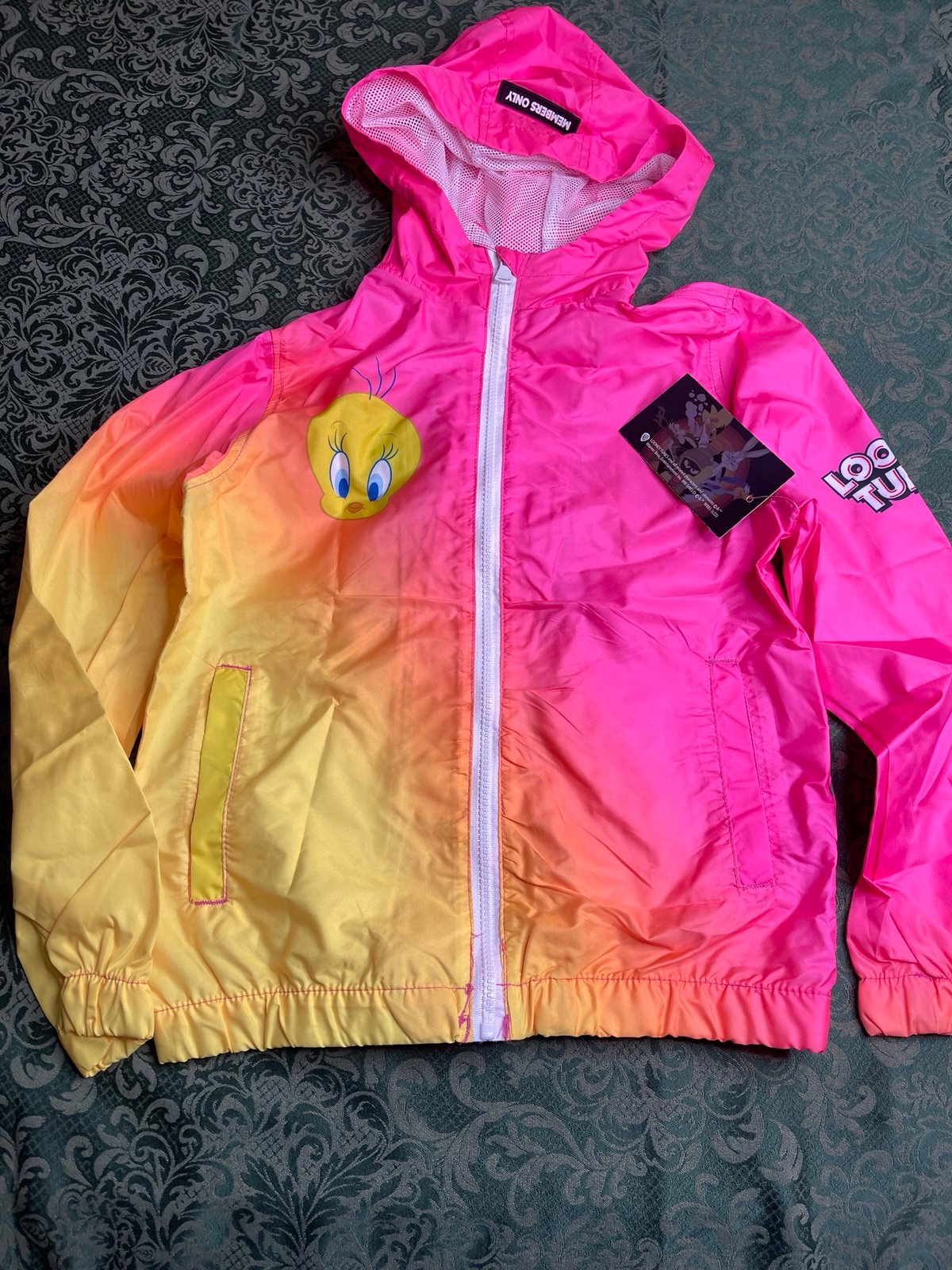 NWt 10 12 tie dye rainbow tweety sylvester cat jacket looney tunes windbreaker