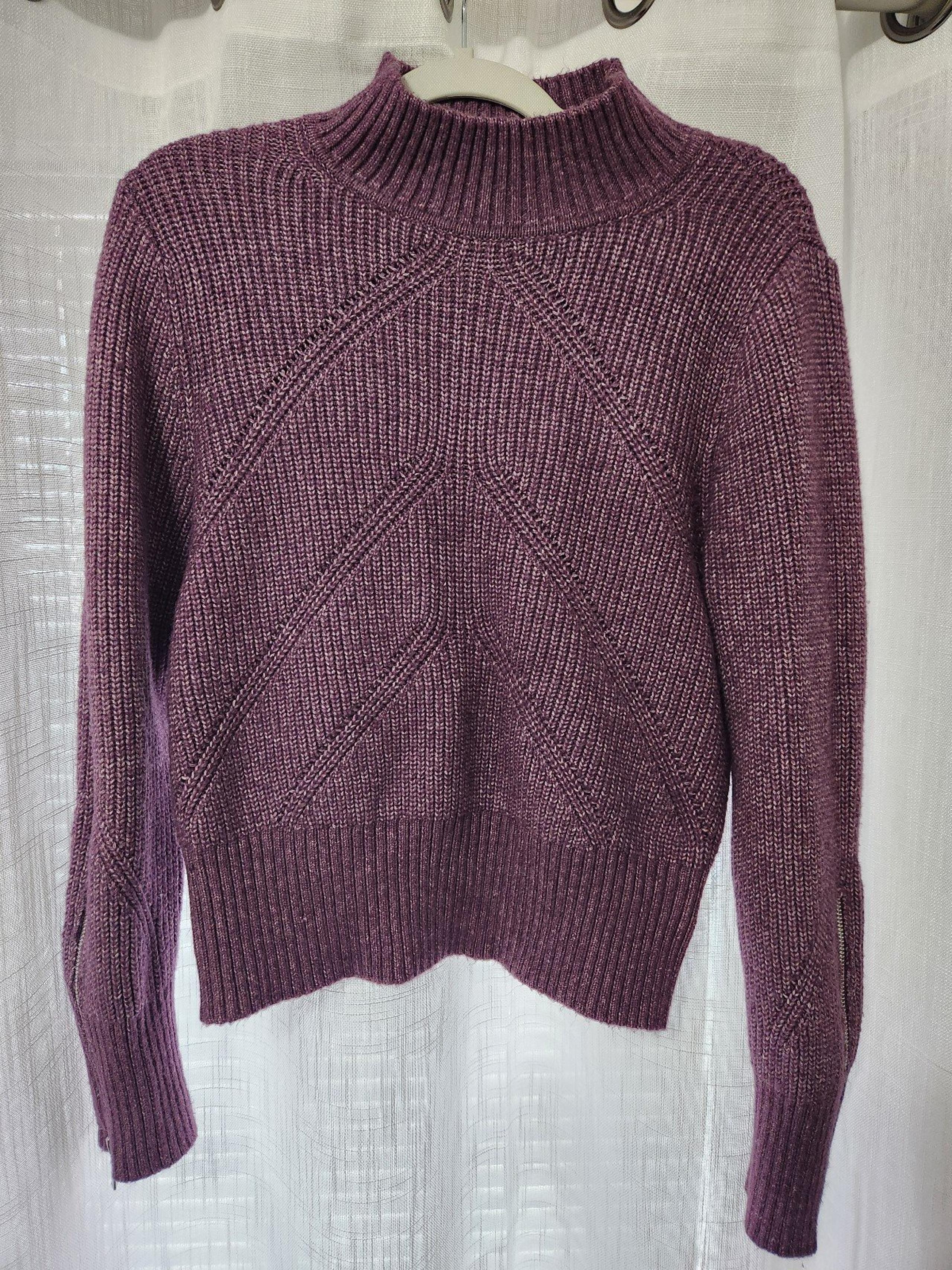 Express Womens Purple Ribbed Mock Neck Zipper Sleeve Sweater Large