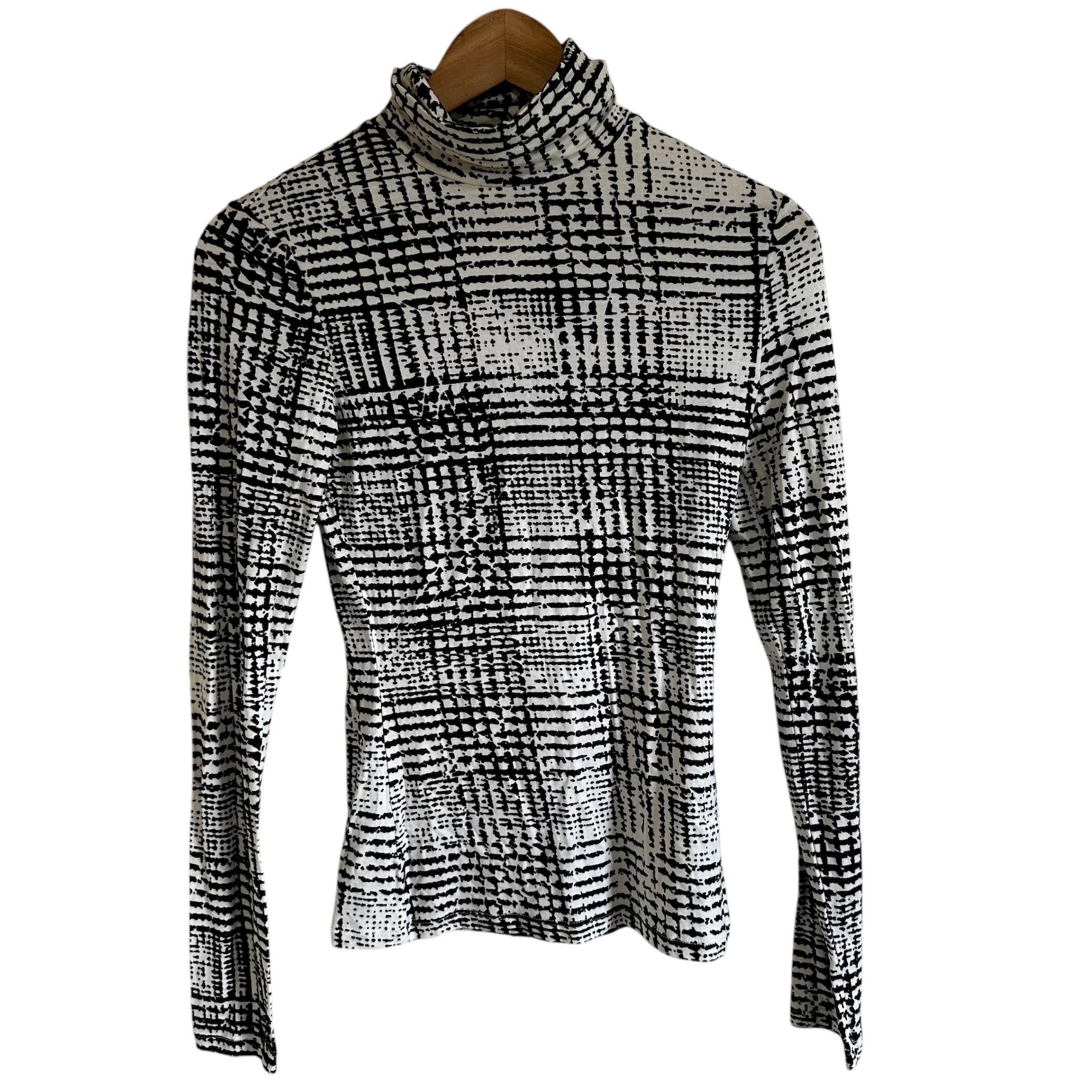 H&M Turtleneck Top Abstract Print Long Sleeve Fitted XS