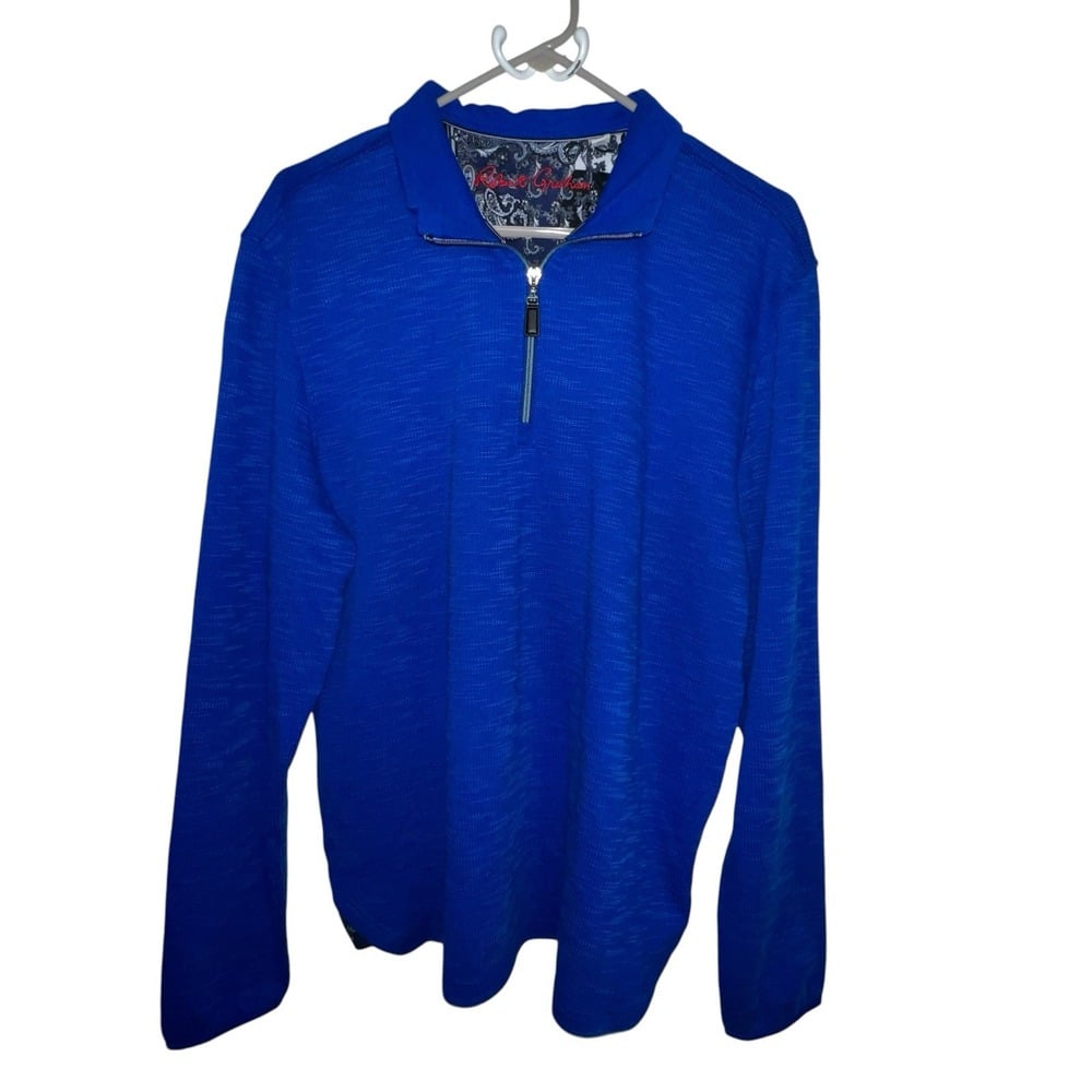 Robert Graham ADRIFT Quarter Zip Pullover Men's Blue Sweater Large Classic Euc