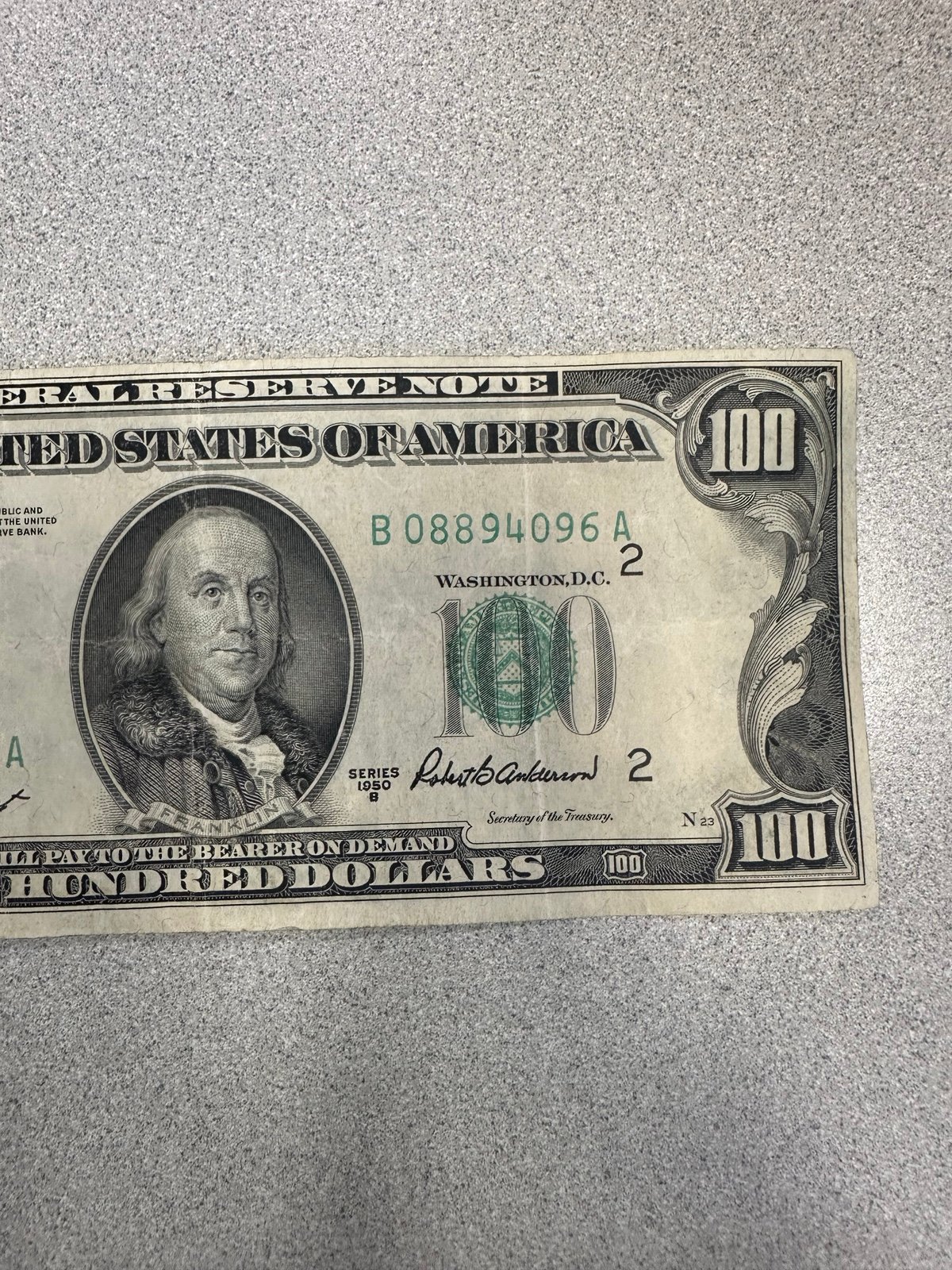 Vintage rare miscut 100 bill Series 1950B B08894096A