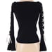 Scripted Off-The-Shoulder Contrast Lace-Up Bell Sleeve Sweater Size Small