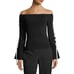 Scripted Off-The-Shoulder Contrast Lace-Up Bell Sleeve Sweater Size Small