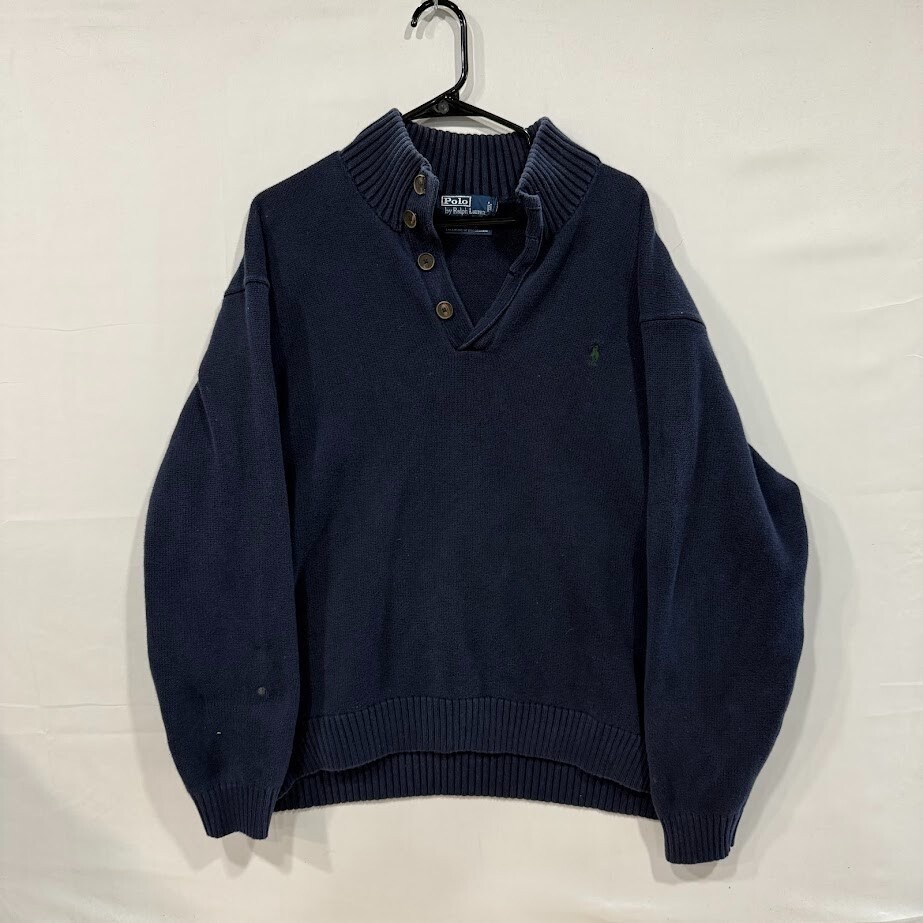 Polo Ralph Lauren Men's Sweater 3XB Navy Shawl Collar Pullover Cotton Knit