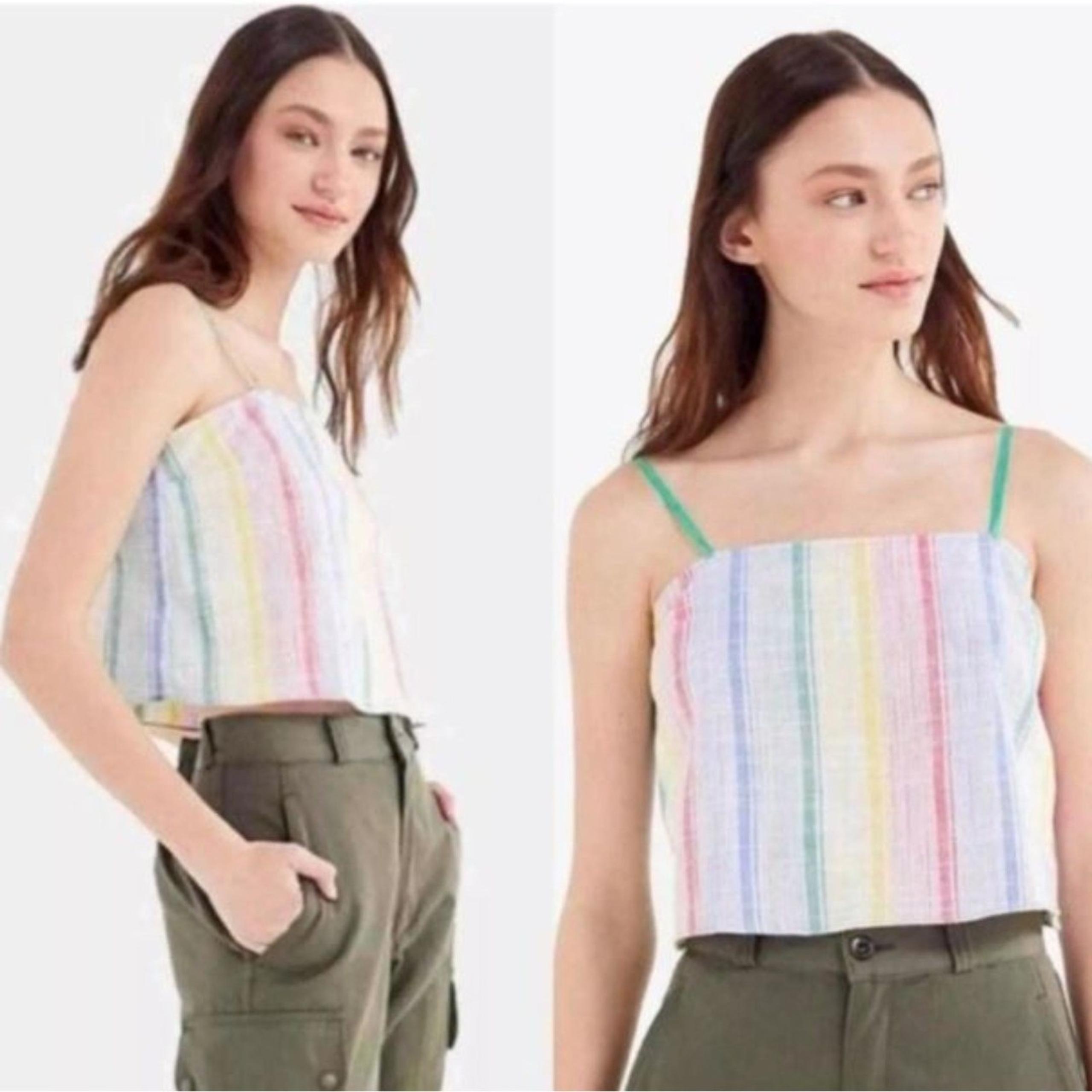 Urban Outfitters Striped Linen Blend Boxy Tank Top Womens Size M Y2K Boho Summer