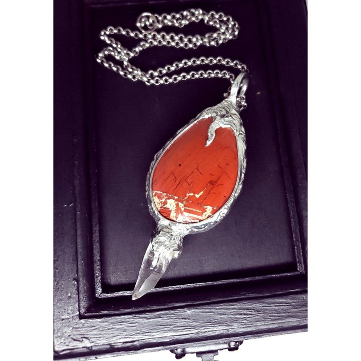 Red jasper and quartz crystal Necklace handmade gothic scepter Necklace