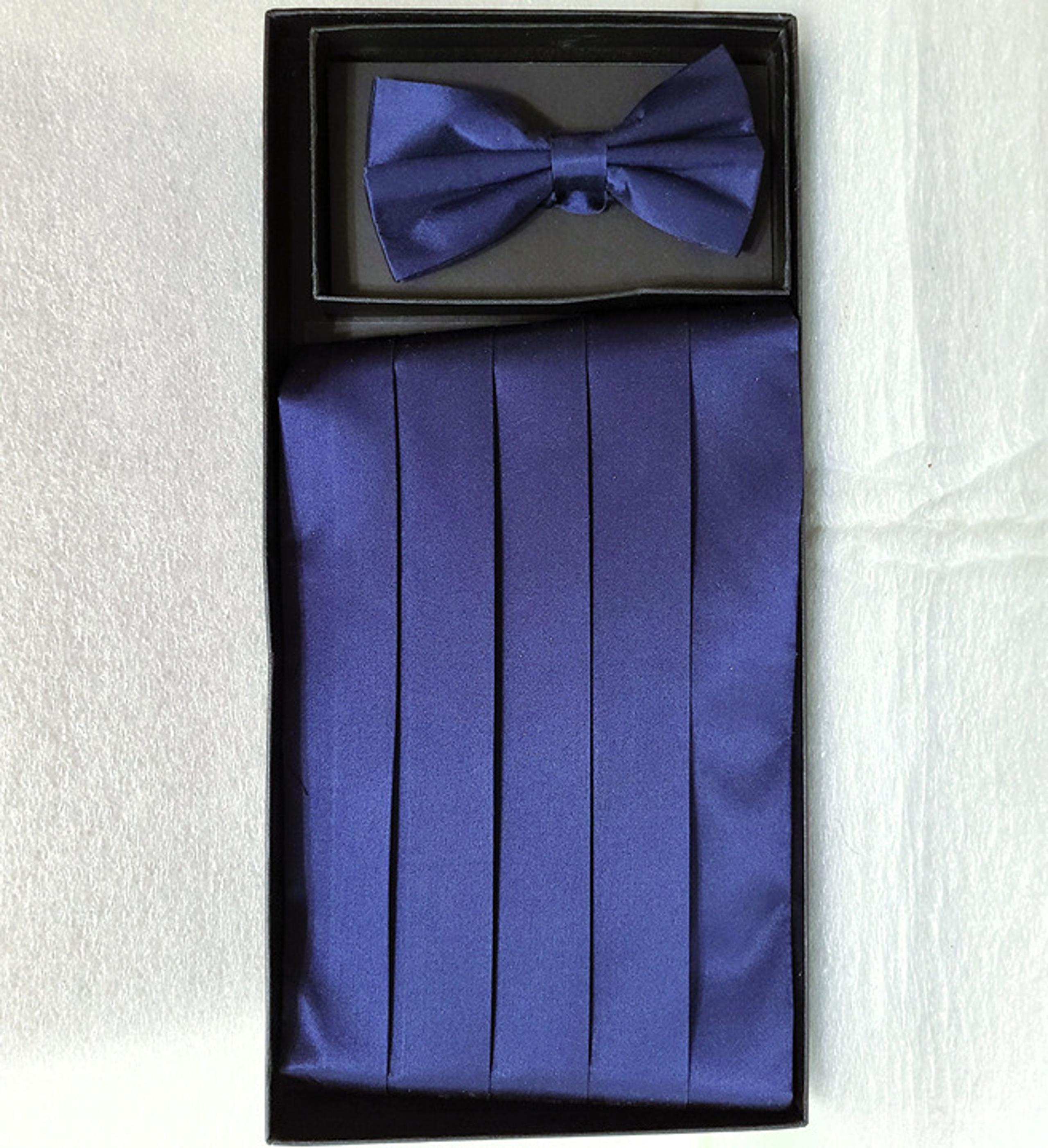 Vesuvio Napoli 100% Pure Silk Navy Bow Tie & Cummerbund Set NEW!