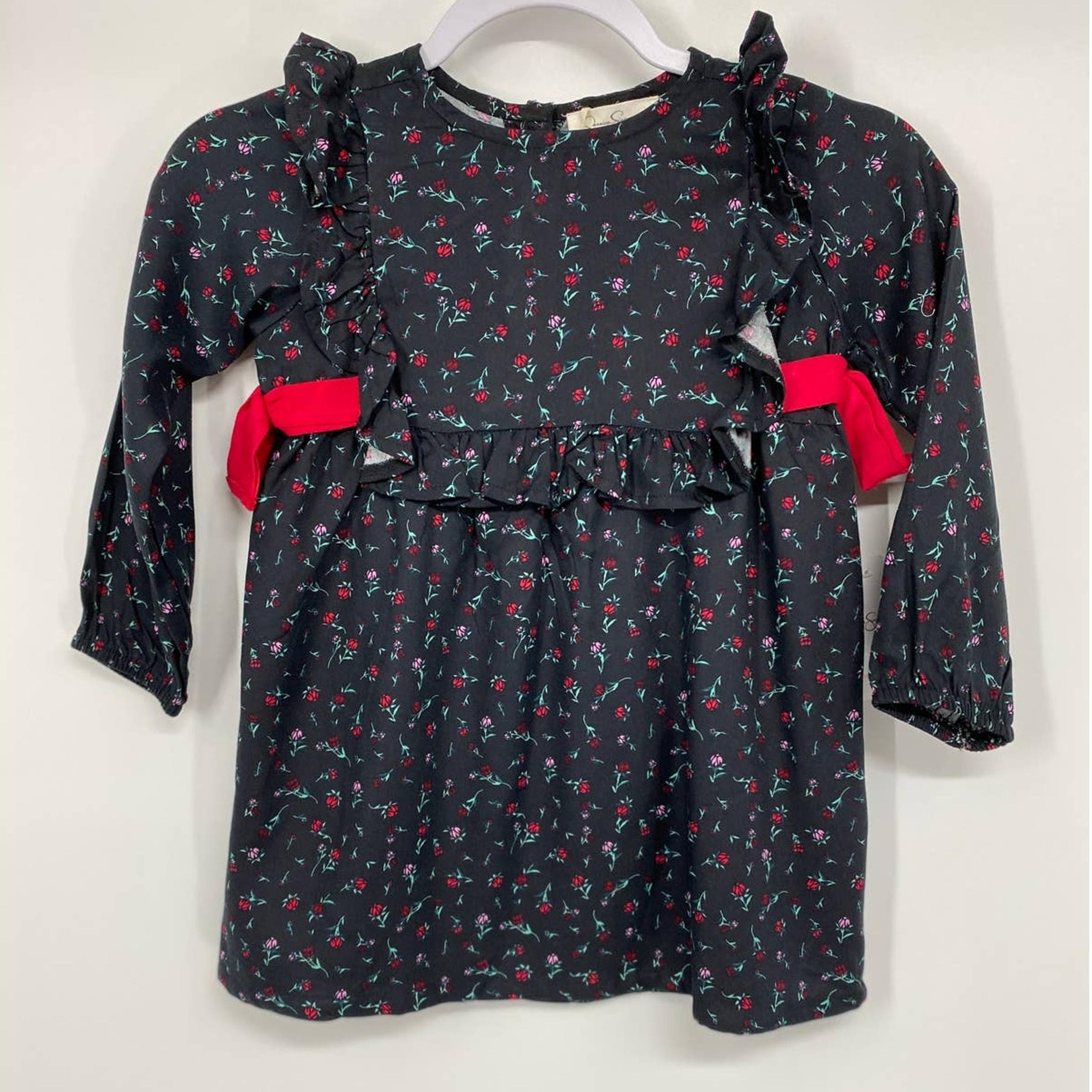 Jessica Simpson Girls Black Red Floral Ruffle Long Sleeve Dress NEW Size 4