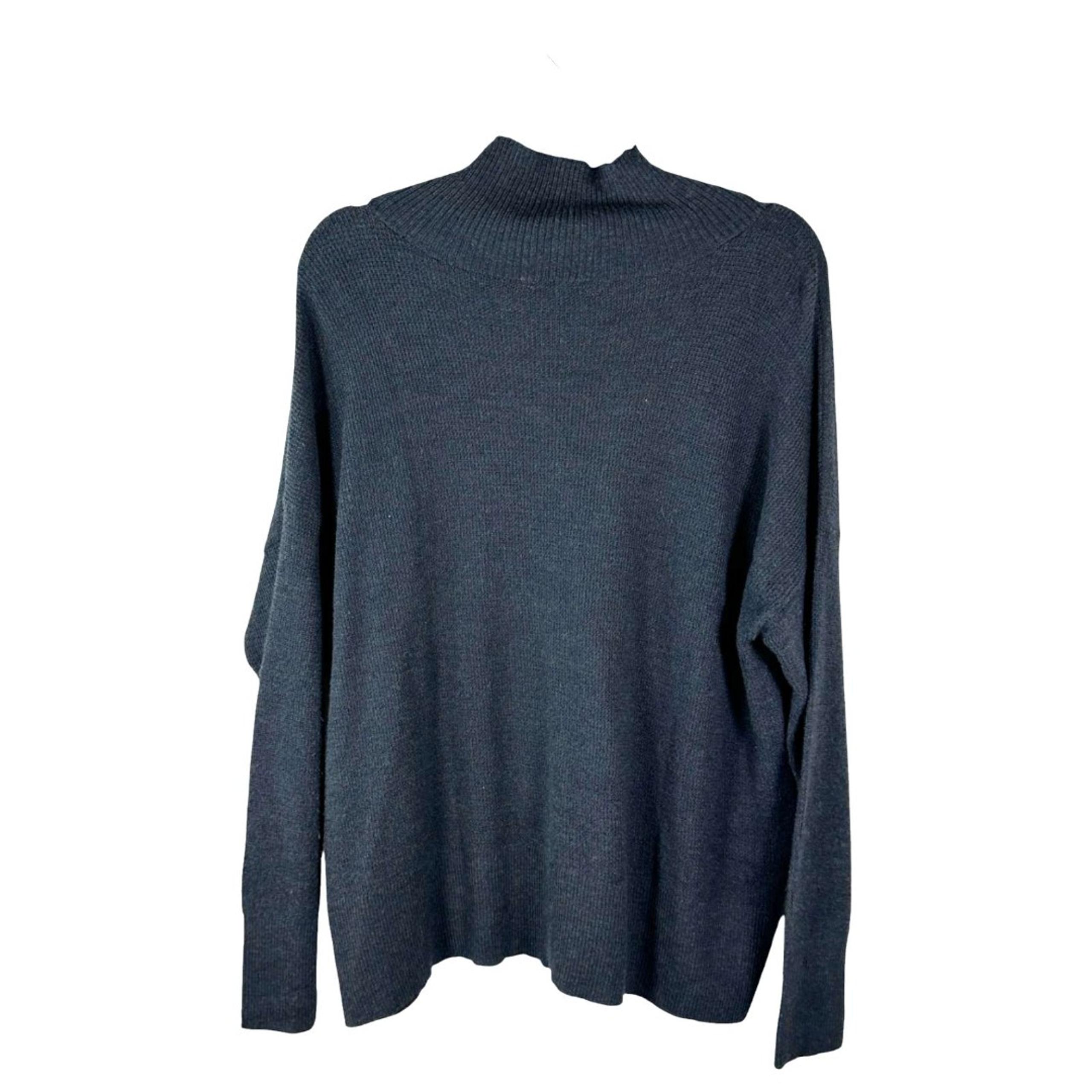 Eileen Fisher Mock Neck Extra Fine Merino Wool Grey Long Sleeve Sweater Size XL