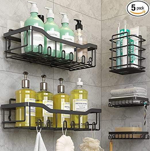 Shower Shelves [5-Pack], Adhesive Shower Organizer No Drilling, Large Capacity