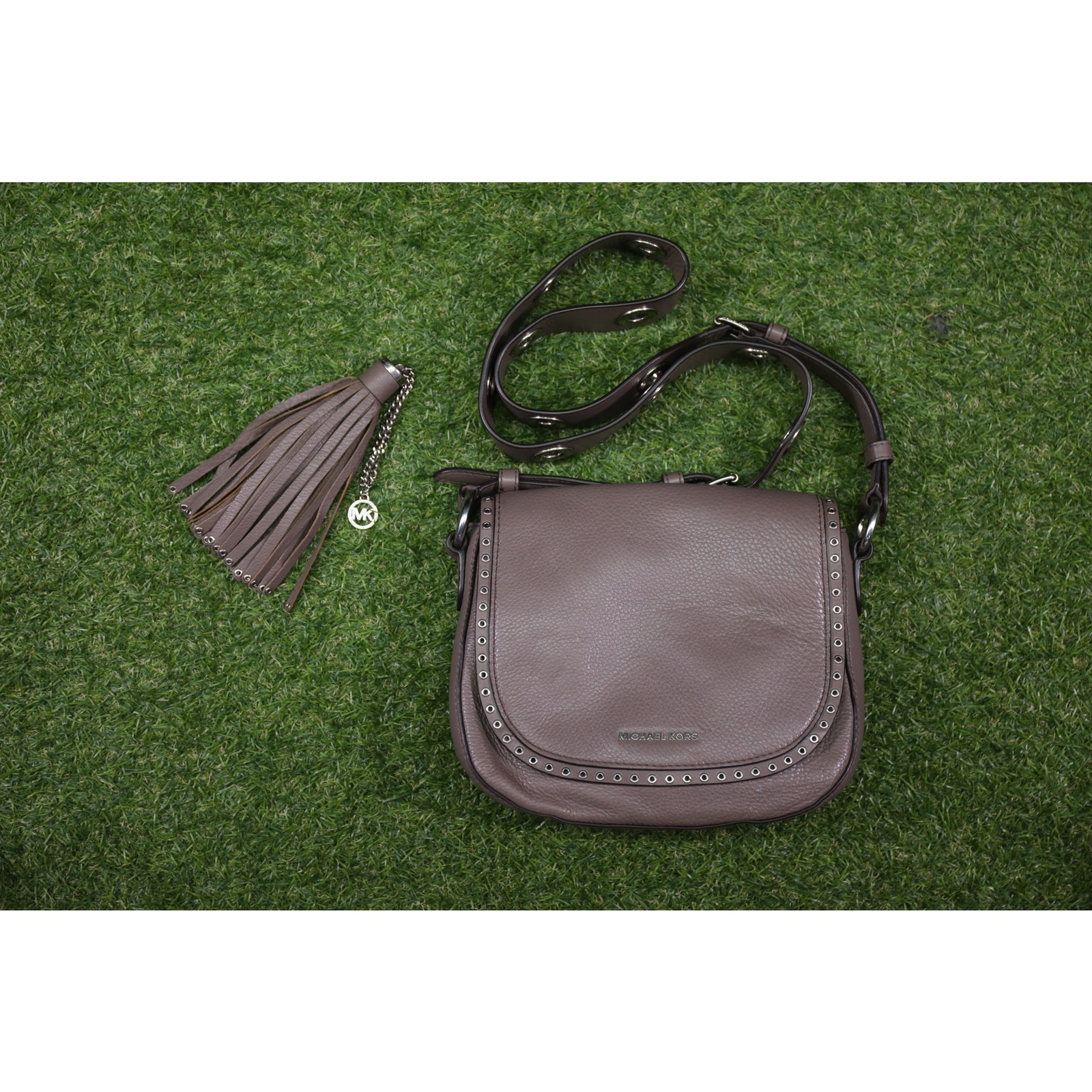 Michael Kors Brooklyn Leather Saddle Bag Cinder Brown