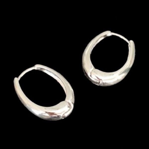 Men’s Modern Oval Silver Tone Hoop Earrings, Medium 1” Drop, Minimalist Unisex