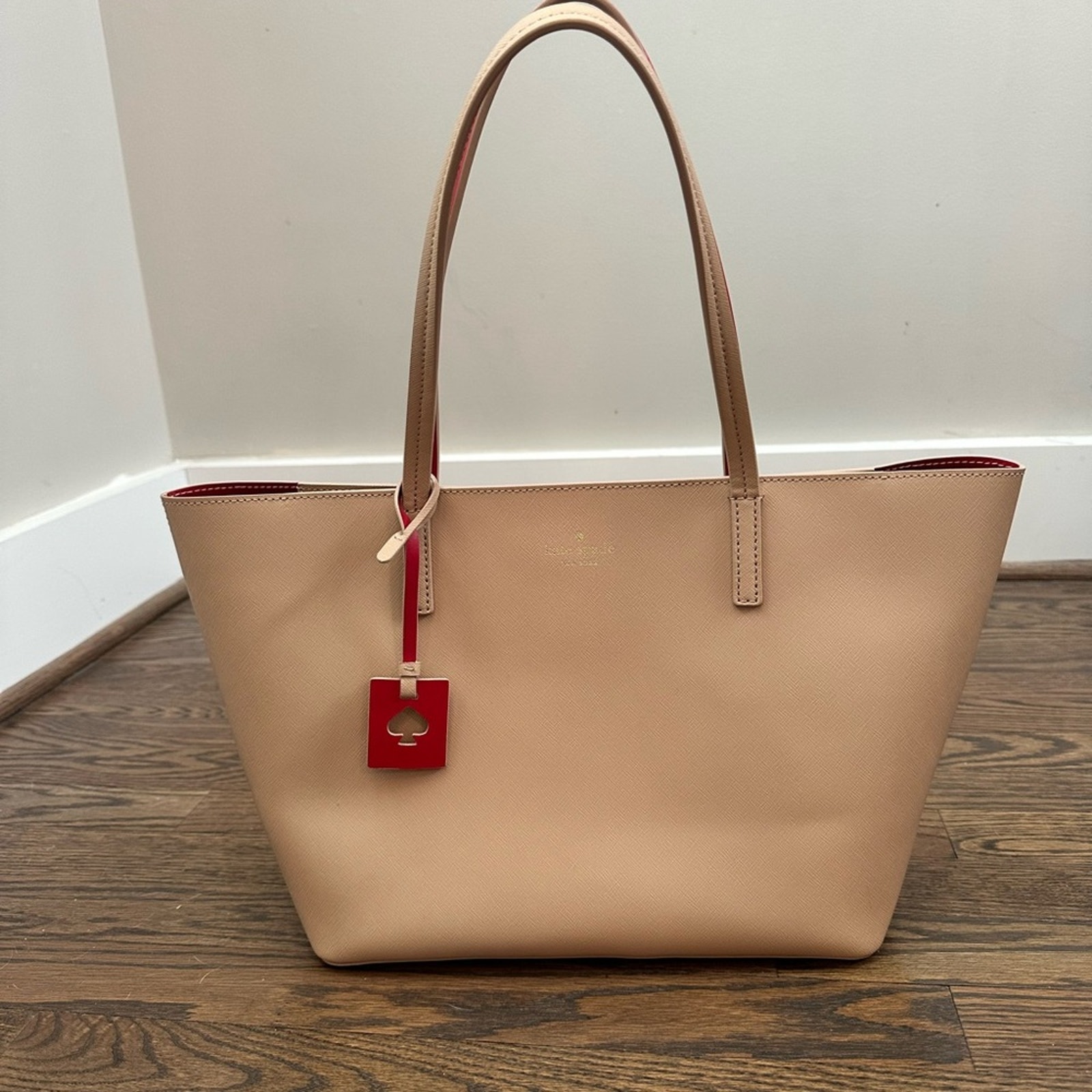 Kate Spade Lida Scotts Place Cream/Taupe Red Interior Leather Tote