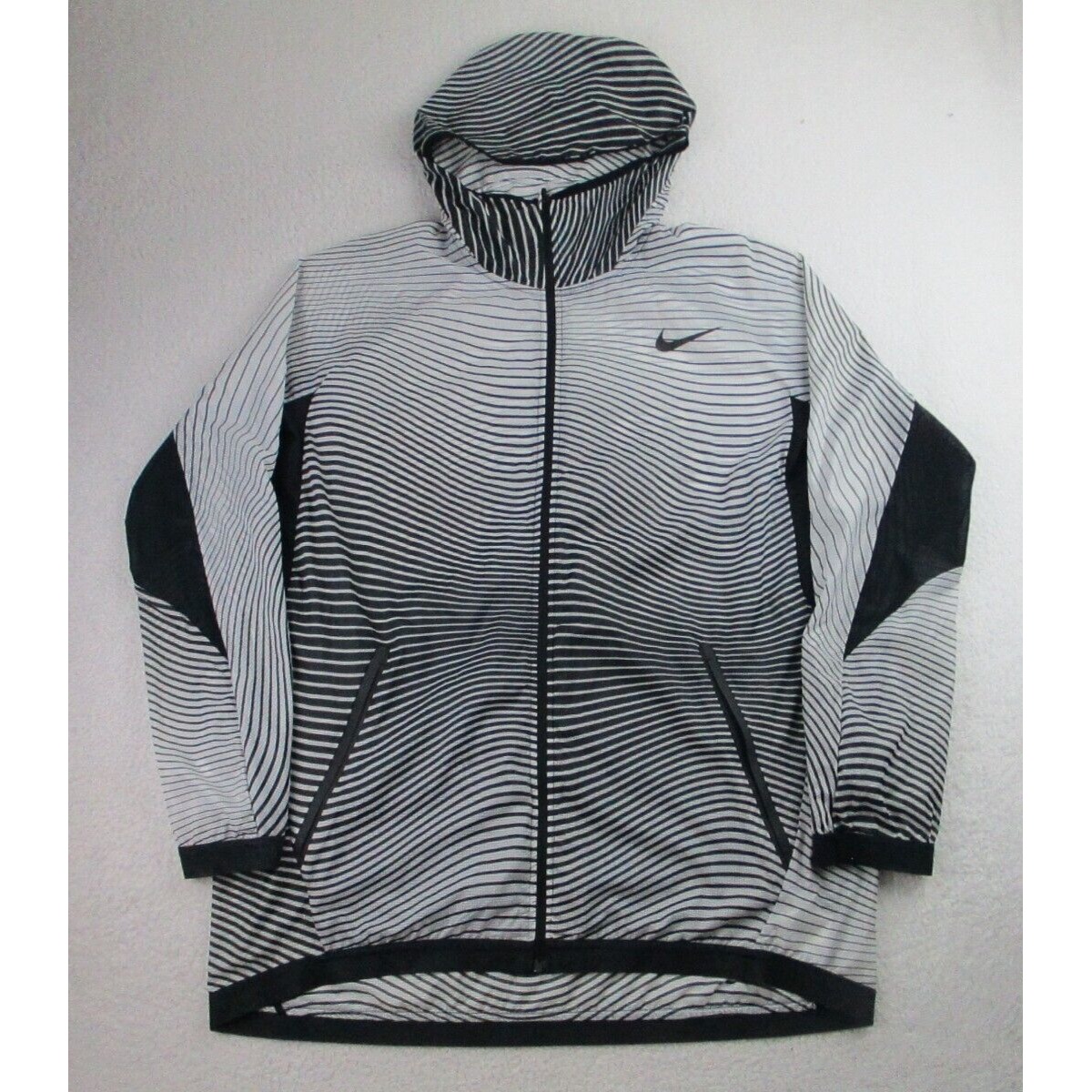 Nike Shield Jacket Mens 2XL Black White Packable Hooded Full Zip Running *READ*