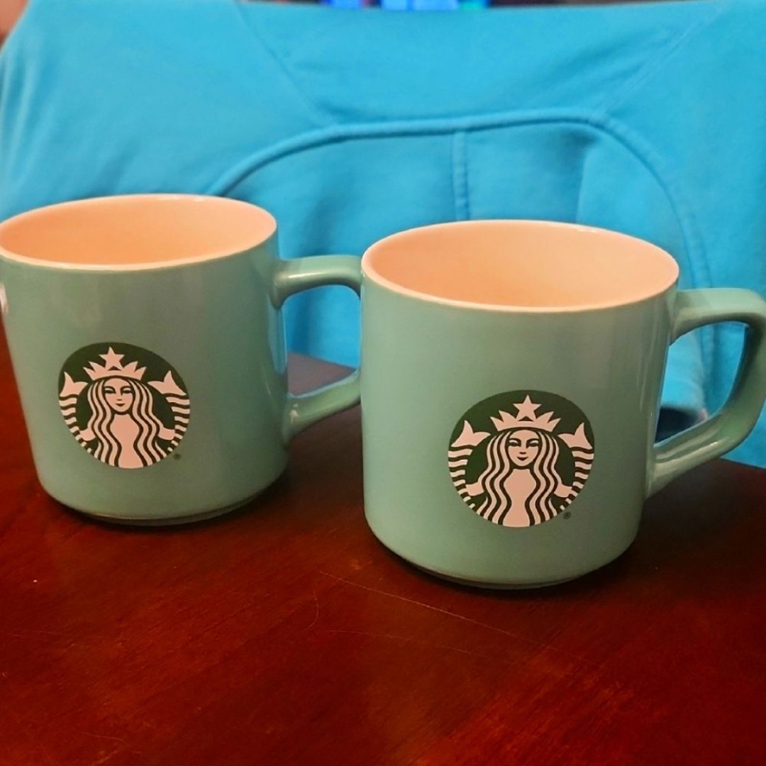 Starbucks 2021 Seafoam Green Ceramic Mugs Set of 2