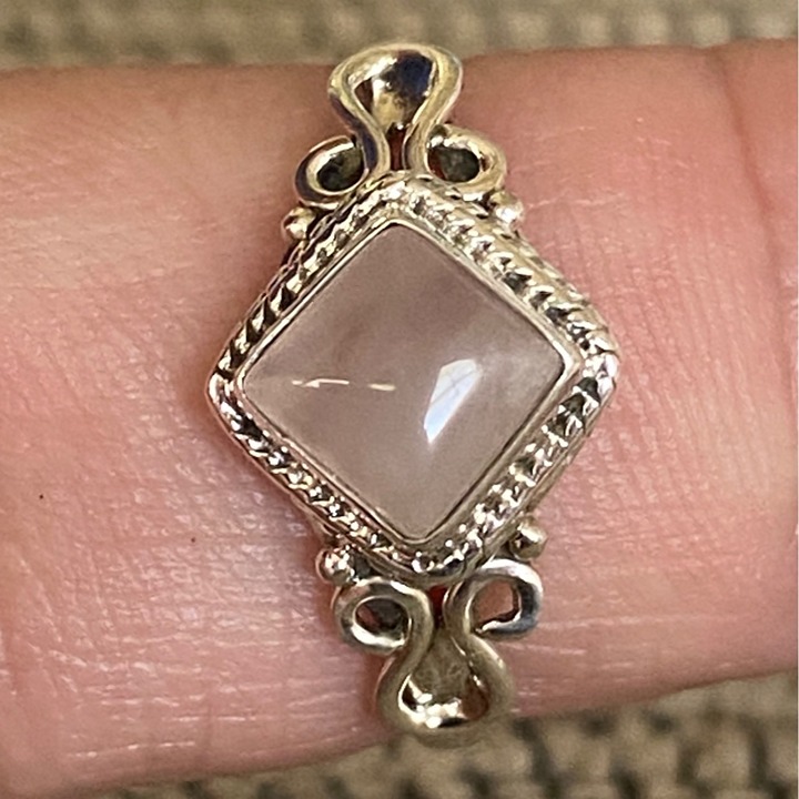 Ring Size 8 Pink Rose Quartz Diamond Cabochon Smooth Sterling Silver 925 Women S